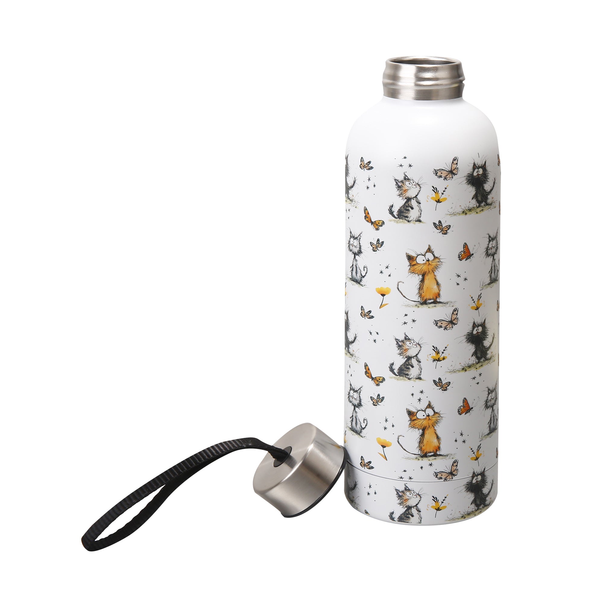 T111 - Eco Chic Thermal Bottle Whimsy Cats White
