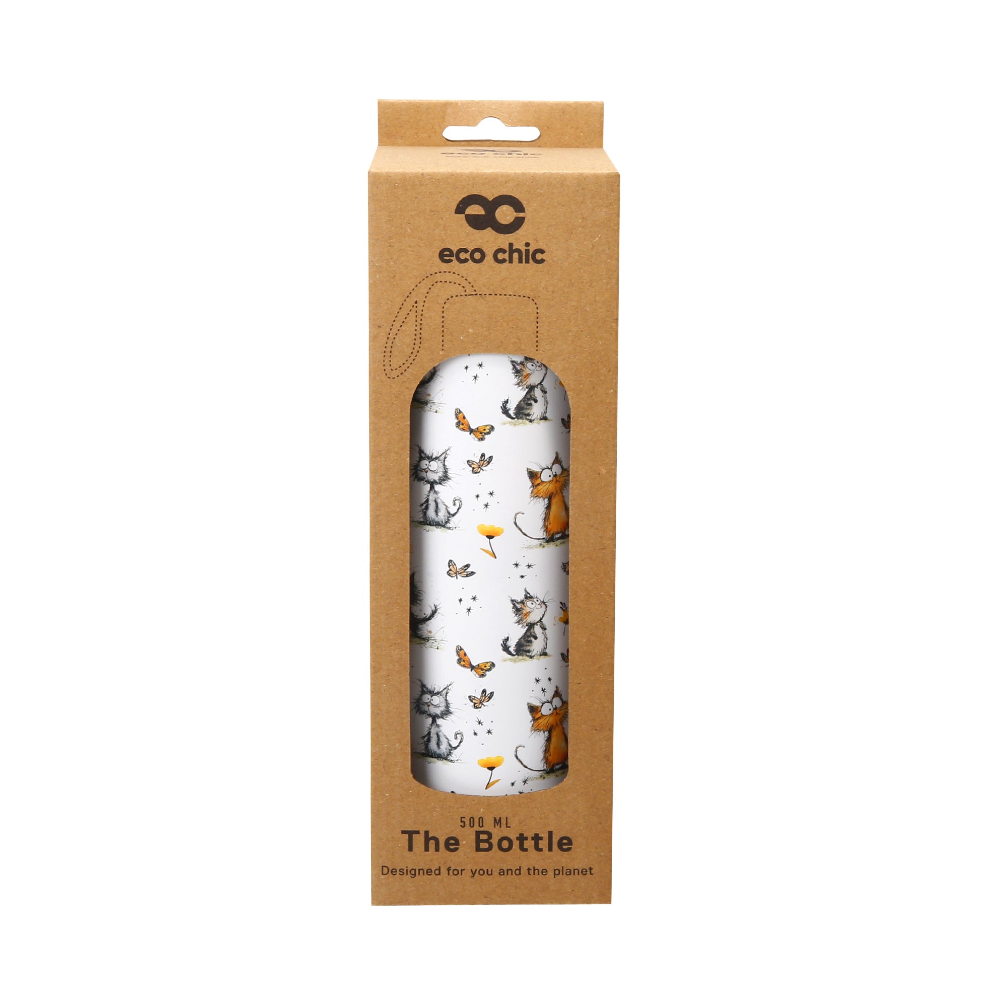 T111 - Eco Chic Thermal Bottle Whimsy Cats White