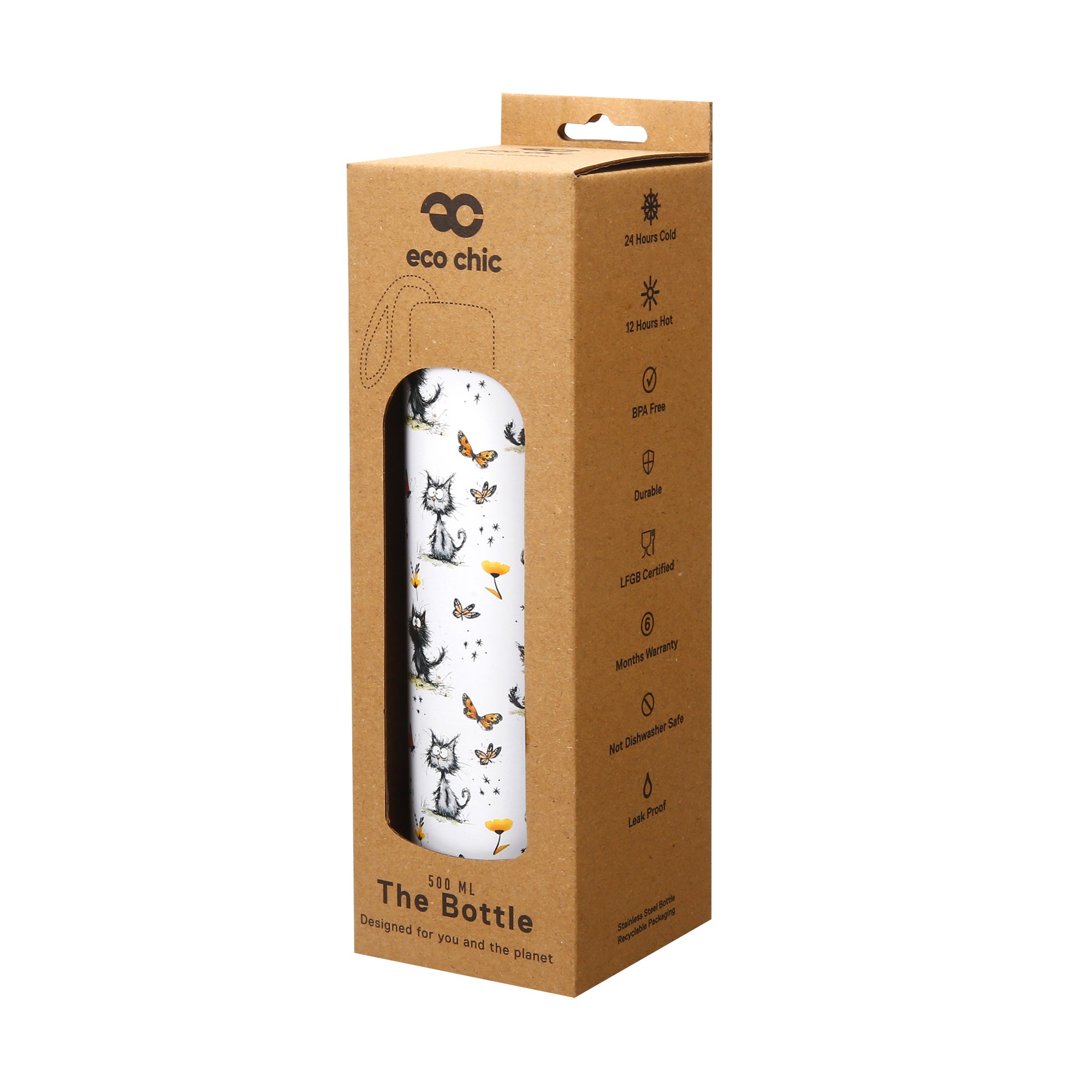 T111 - Eco Chic Thermal Bottle Whimsy Cats White