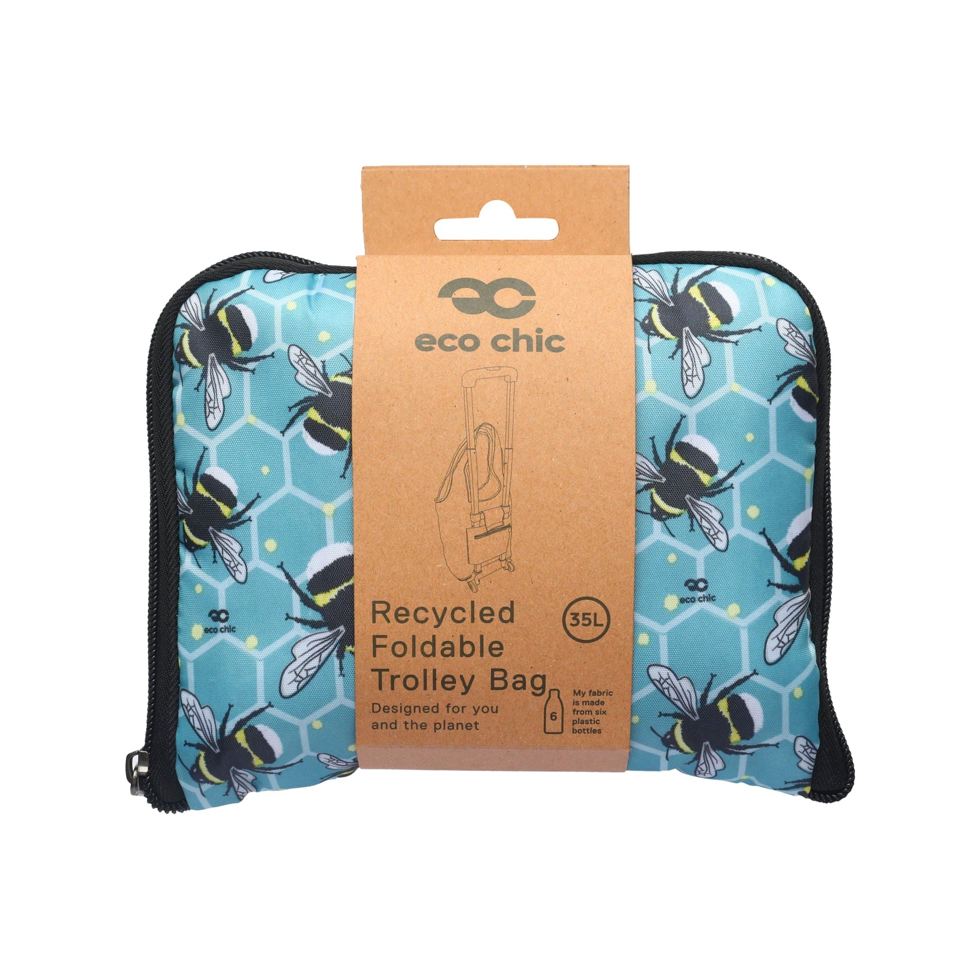 Eco Chic Retail Ltd Eco Chic Collapsible Shopping Trolley with Detachable Tote Bag - Bumble Bees
