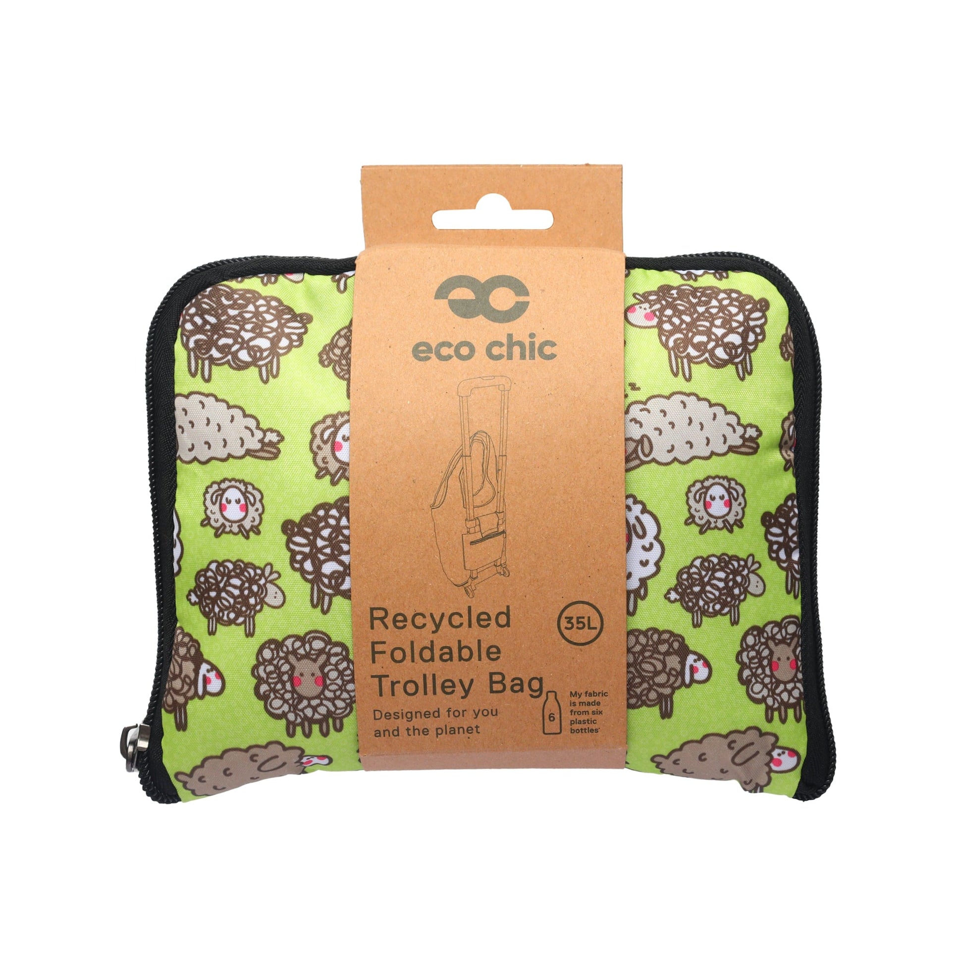 Eco Chic Retail Ltd Eco Chic Collapsible Shopping Trolley with Detachable Tote Bag - Cute Sheep