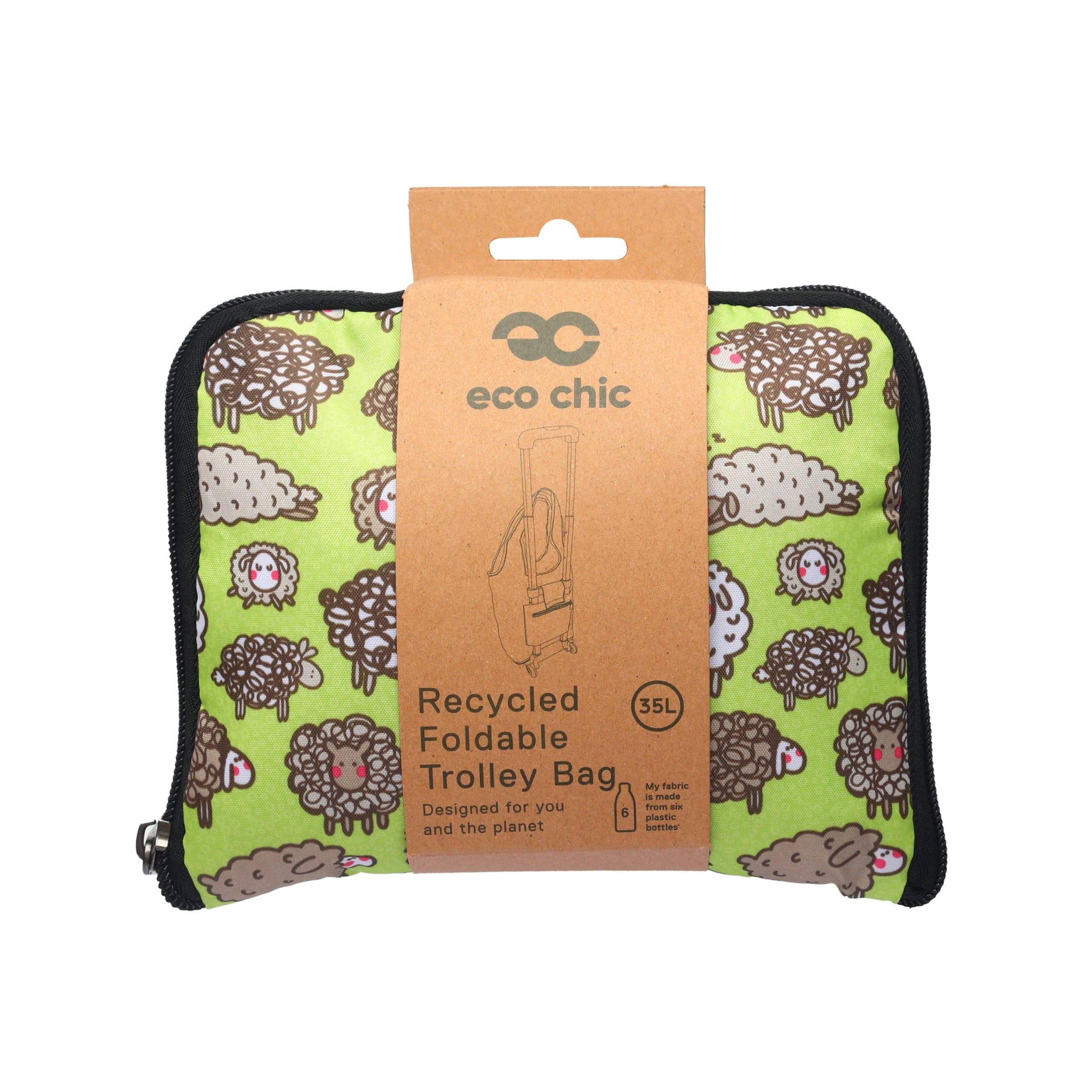 Eco Chic Retail Ltd Eco Chic Collapsible Shopping Trolley with Detachable Tote Bag - Cute Sheep