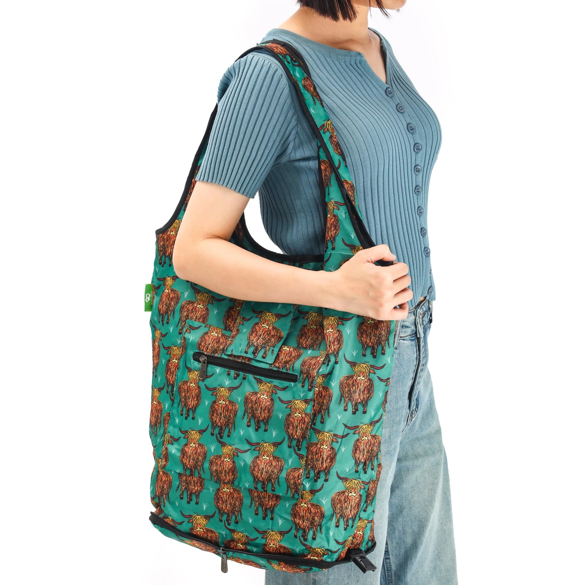 Eco Chic Retail Ltd Eco Chic Collapsible Shopping Trolley with Detachable Tote Bag - Highland Cow