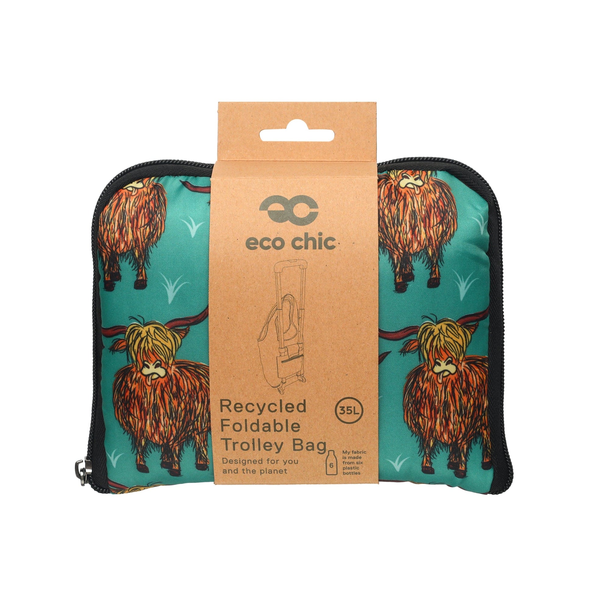 Eco Chic Retail Ltd Eco Chic Collapsible Shopping Trolley with Detachable Tote Bag - Highland Cow