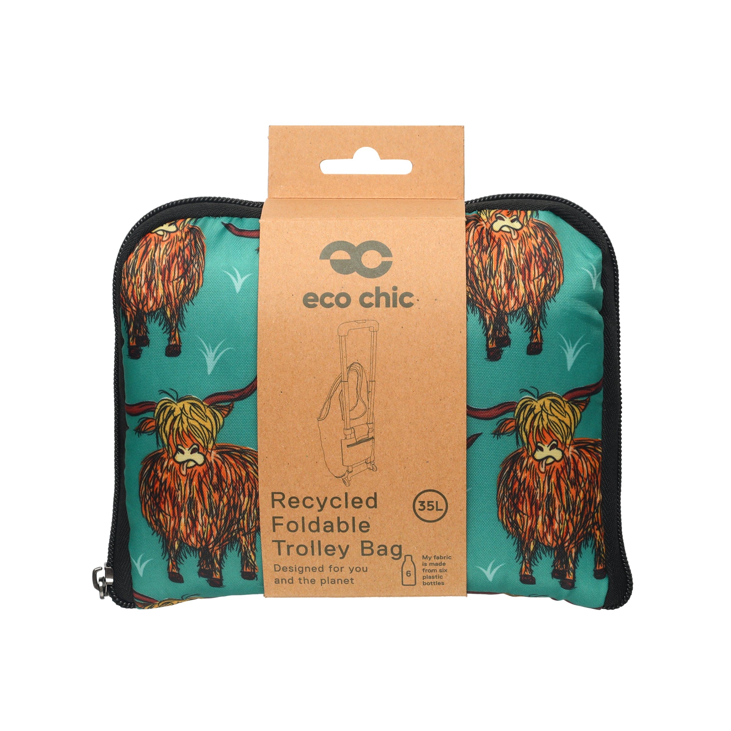 Eco Chic Retail Ltd Eco Chic Collapsible Shopping Trolley with Detachable Tote Bag - Highland Cow