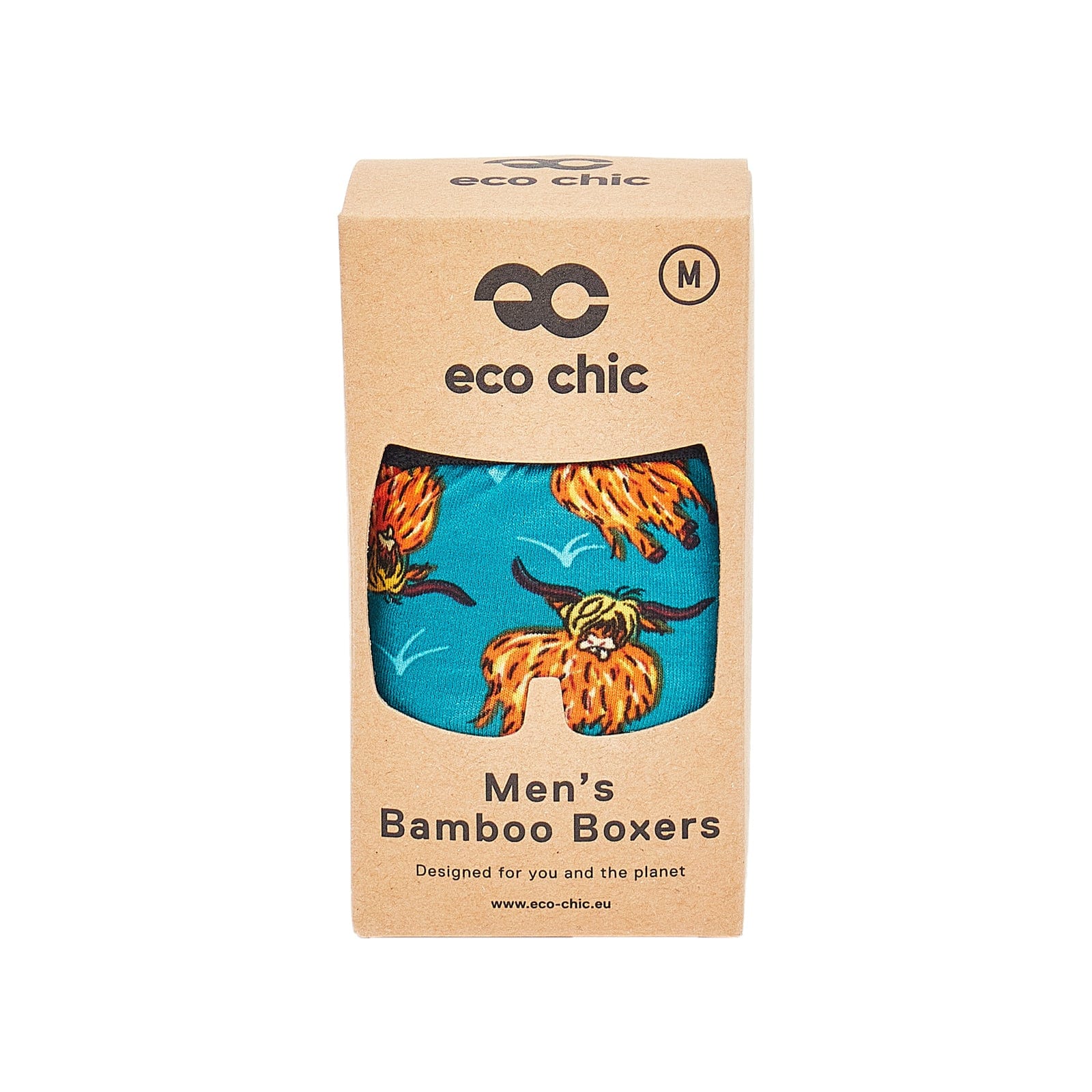 Eco Chic Retail Ltd Eco-Chic Eco Friendly Men's Bamboo Boxers Highland Cow