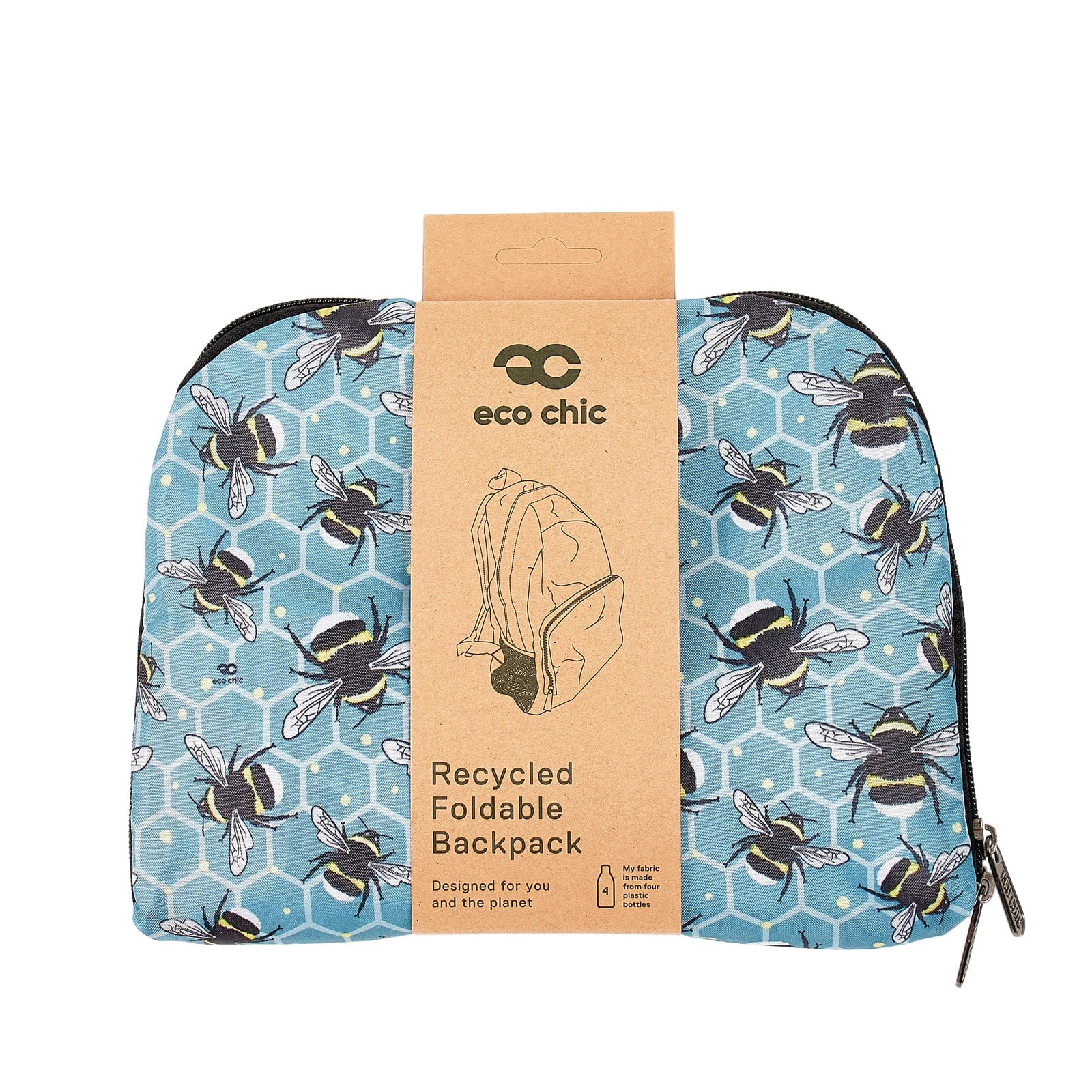 Eco Chic Teal Eco Chic Lightweight Foldable Backpack Bees