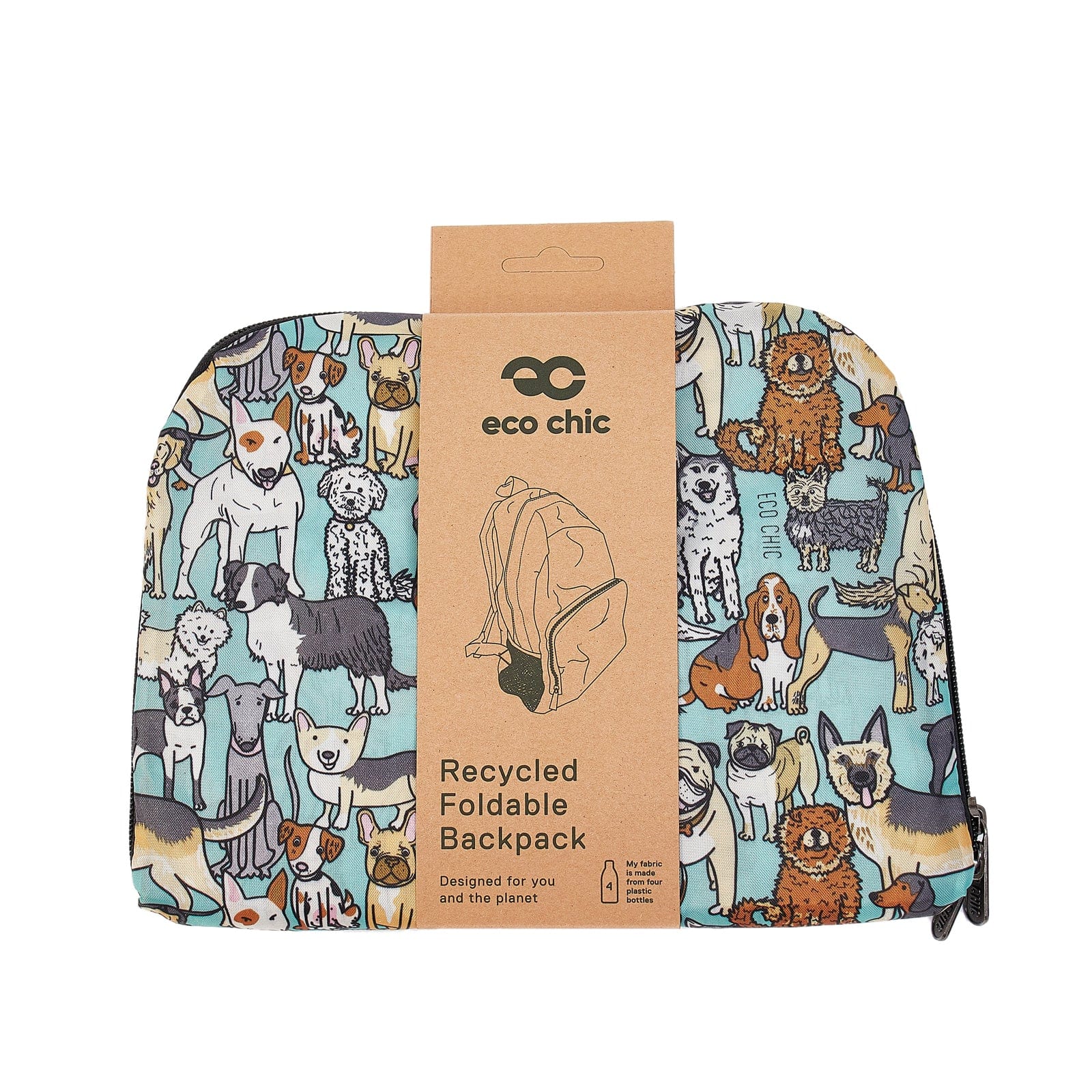 Eco Chic Teal Eco Chic Lightweight Foldable Backpack Dogs