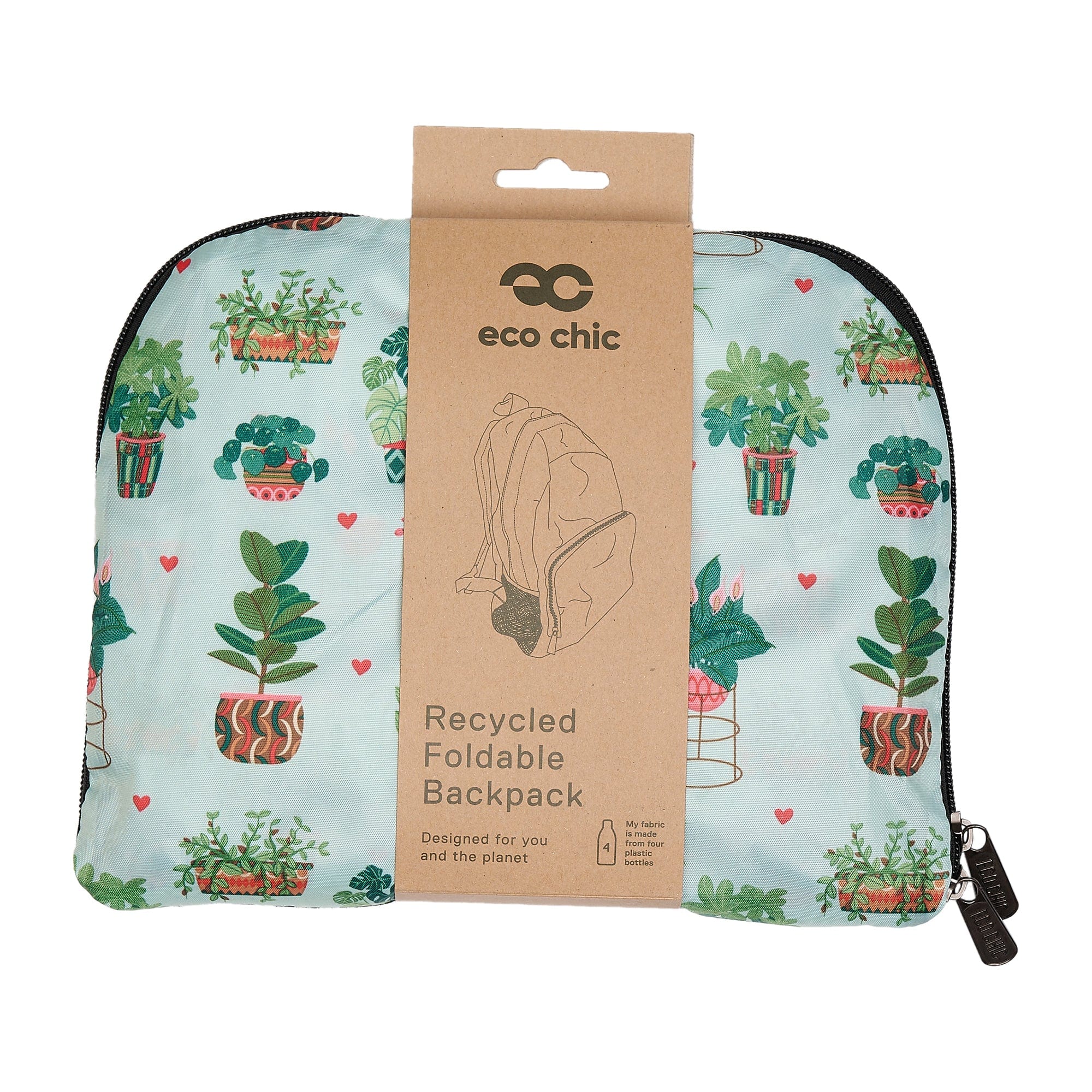Eco Chic Mint Eco Chic Lightweight Foldable Backpack House Plant