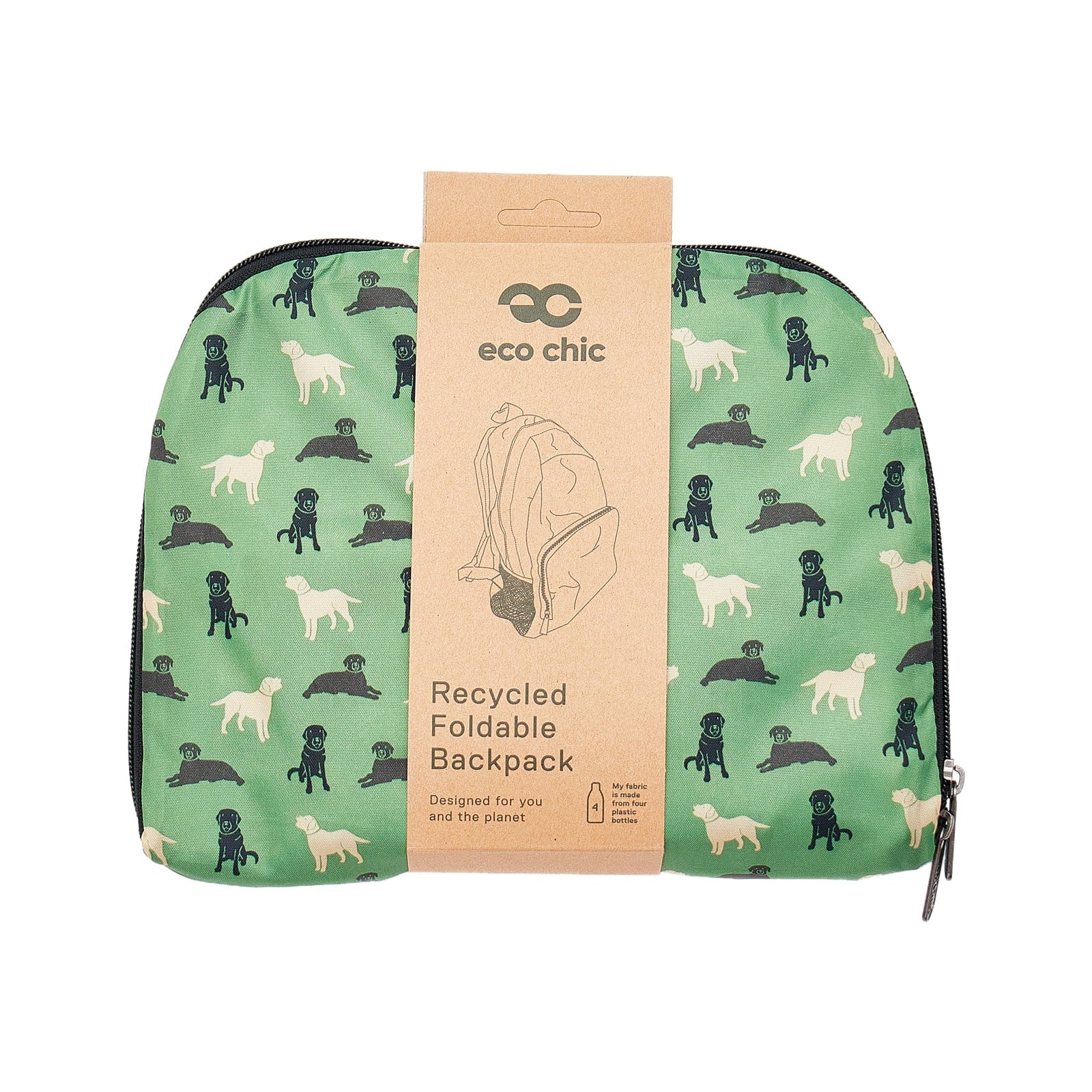 Eco Chic Green Eco Chic Lightweight Foldable Backpack Labradors