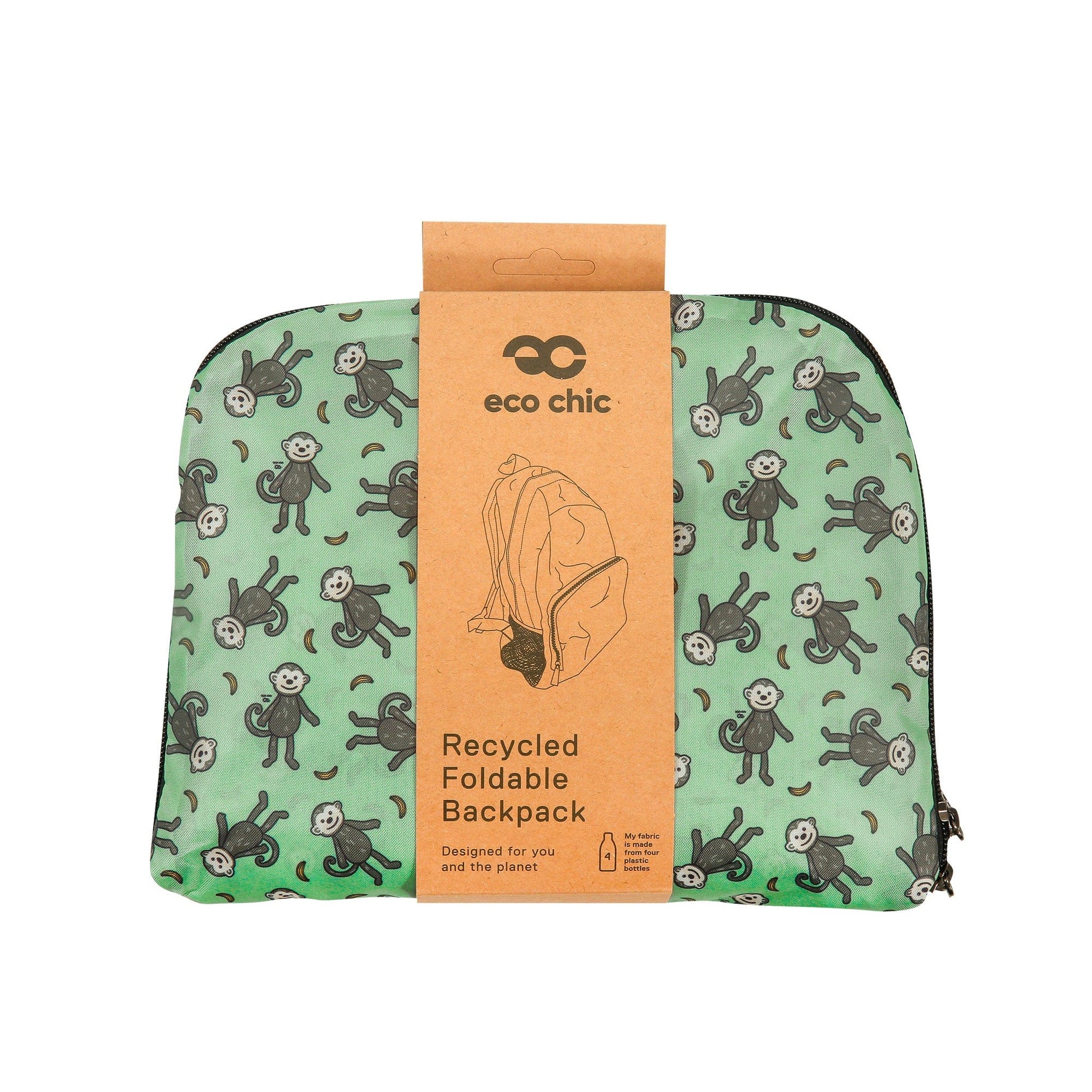 Eco Chic Eco Chic Lightweight Foldable Backpack Monkeys