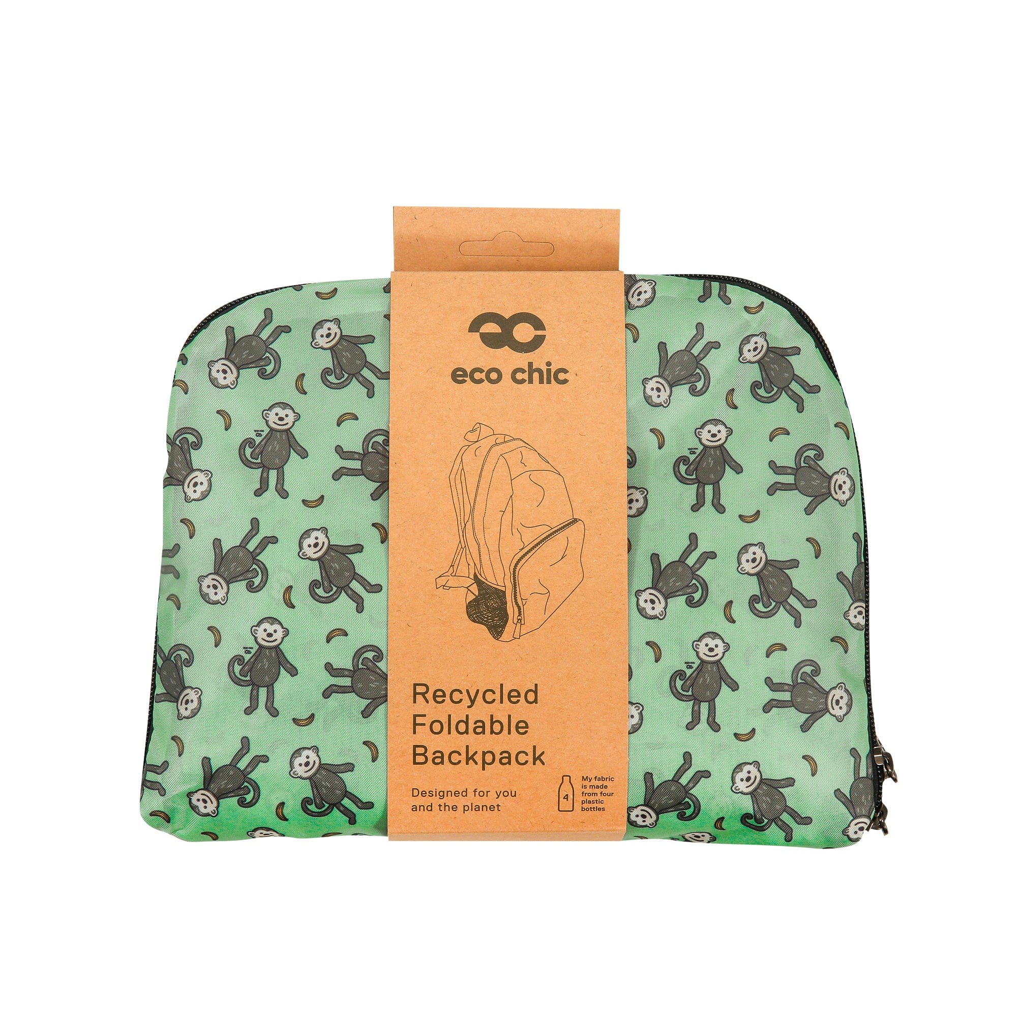 Eco Chic Eco Chic Lightweight Foldable Backpack Monkeys