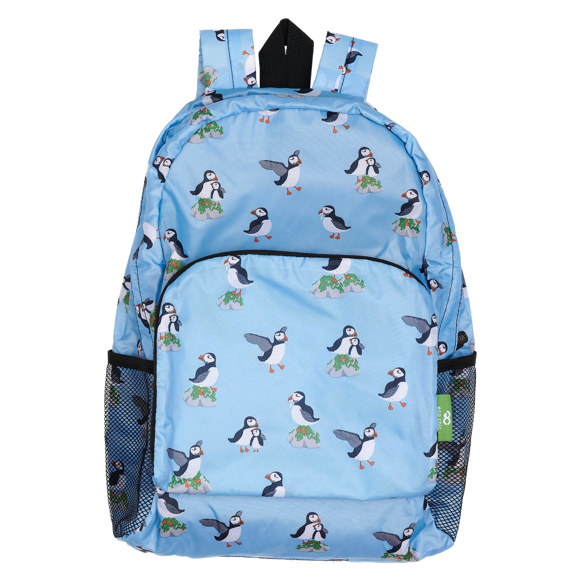 Eco Chic Blue Eco Chic Lightweight Foldable Backpack Multi Puffin