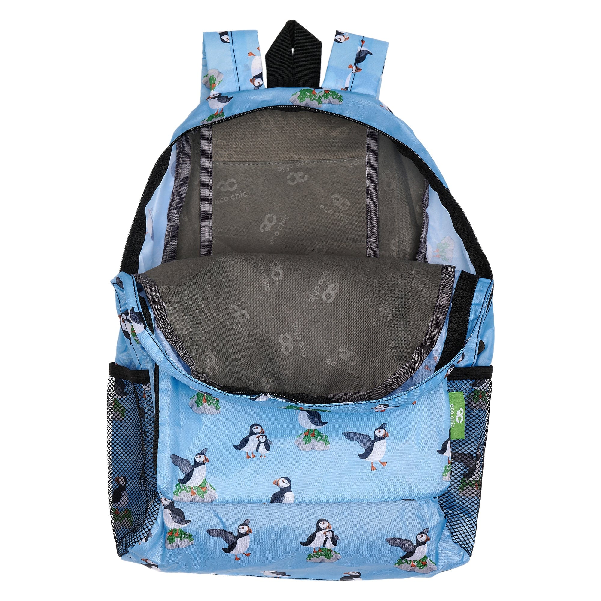 Eco Chic Blue Eco Chic Lightweight Foldable Backpack Multi Puffin