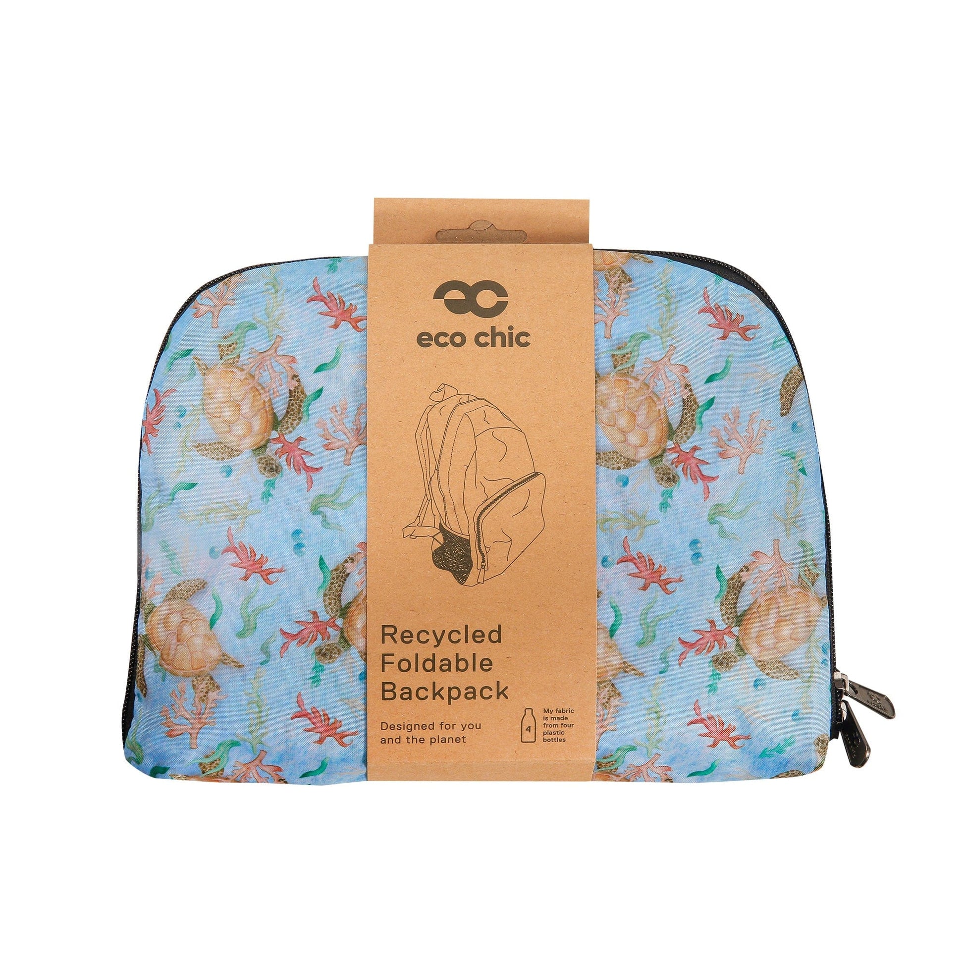 Eco Chic Eco Chic Lightweight Foldable Backpack Sea Turtles