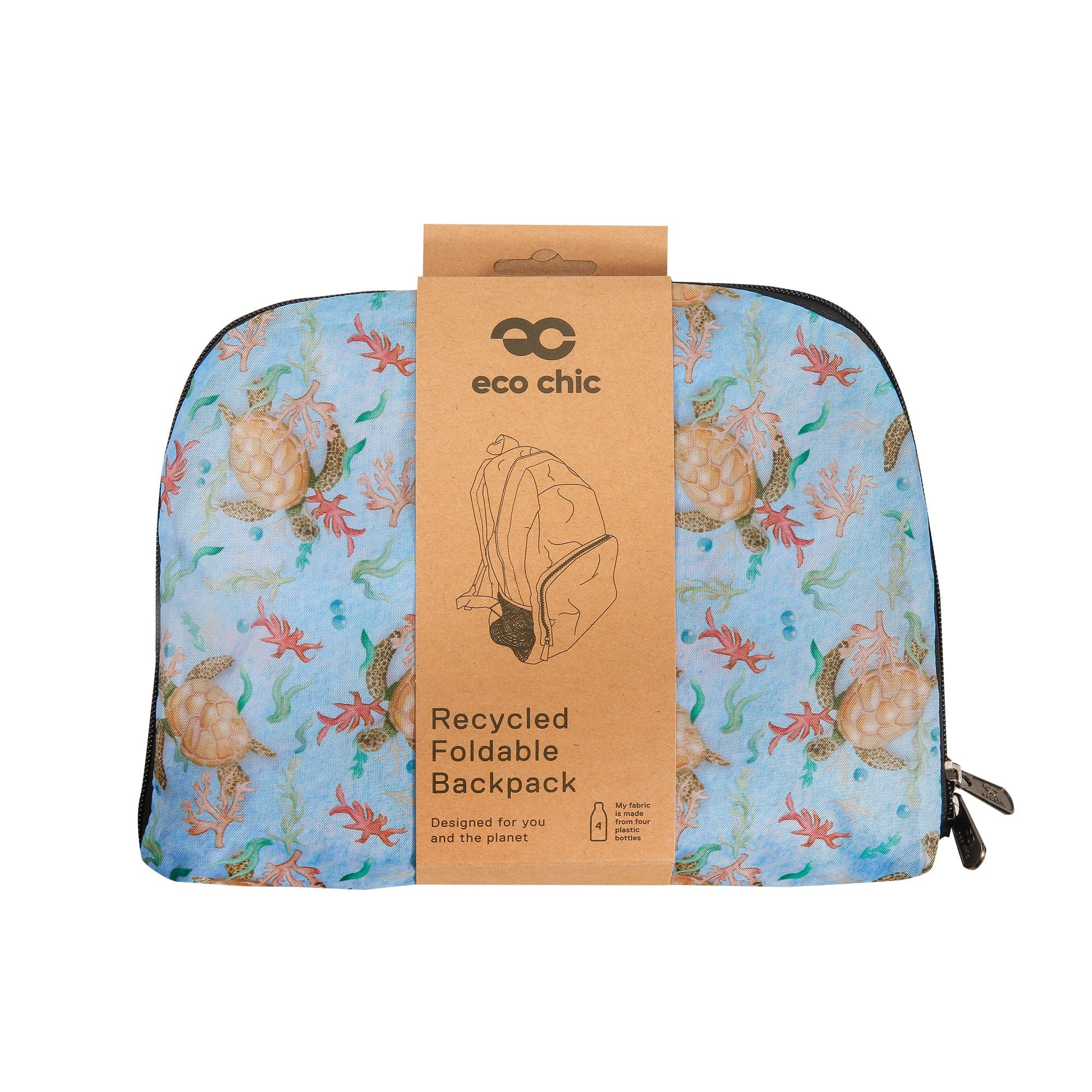 Eco Chic Eco Chic Lightweight Foldable Backpack Sea Turtles