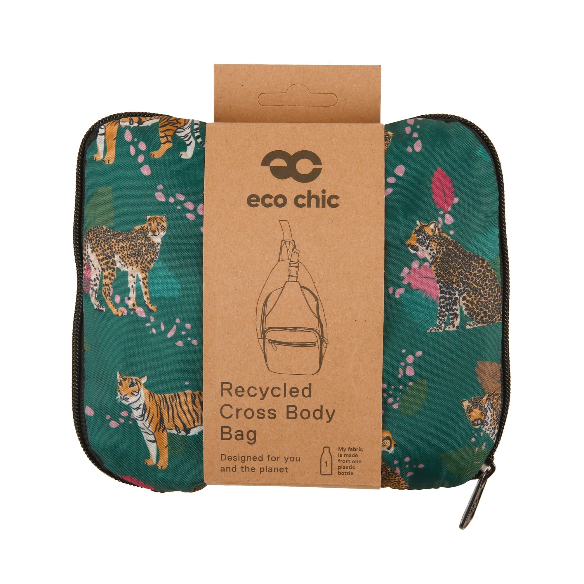 Eco Chic Green Eco Chic Lightweight Foldable Crossbody Bag Big Cat