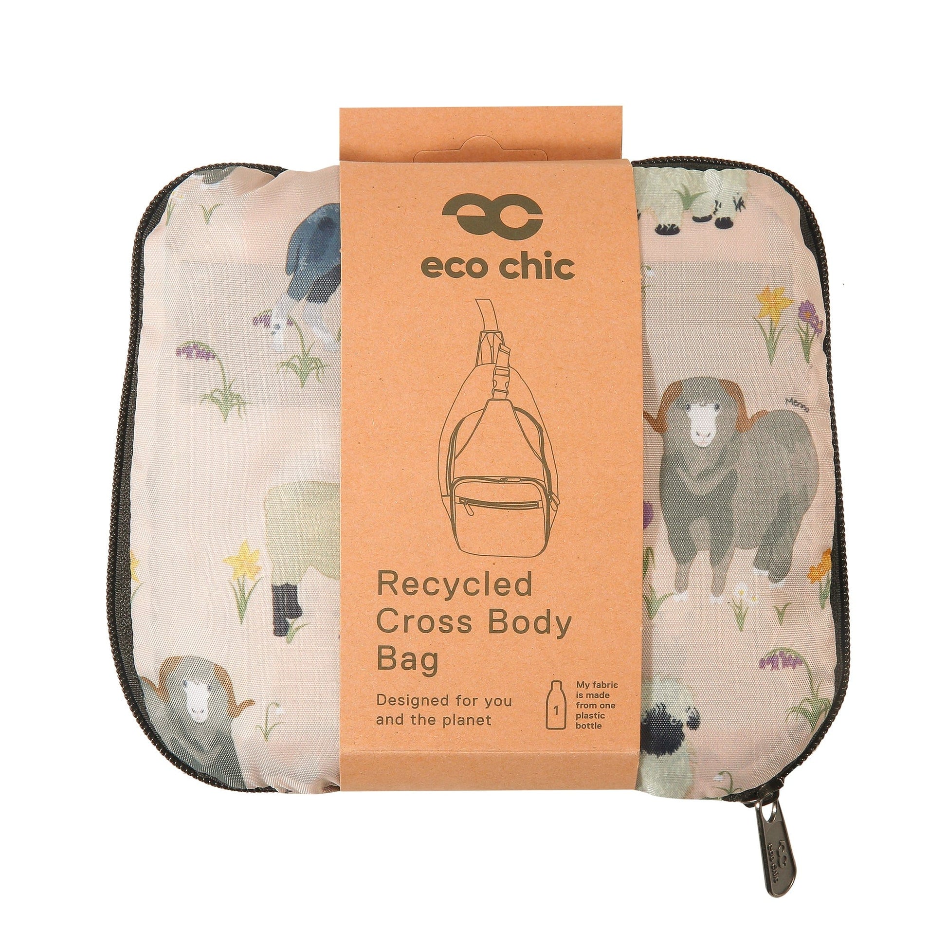 Eco Chic Beige Eco Chic Lightweight Foldable Crossbody Bag Sheep Realism