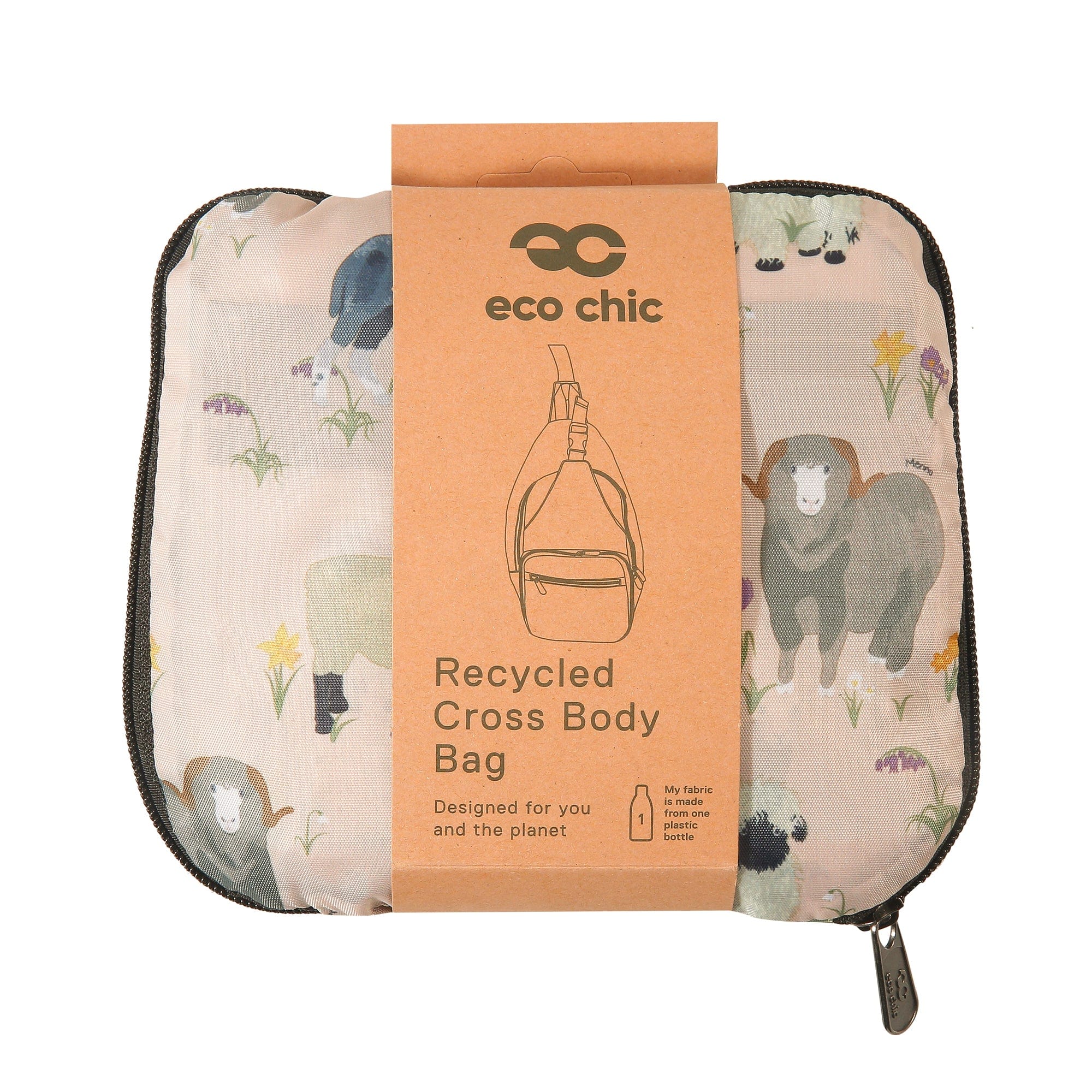 Eco Chic Beige Eco Chic Lightweight Foldable Crossbody Bag Sheep Realism