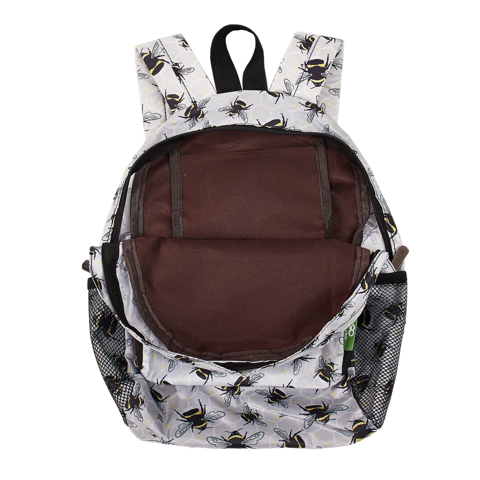 Eco Chic Grey Eco Chic Lightweight Foldable Mini Backpack Bumble Bees