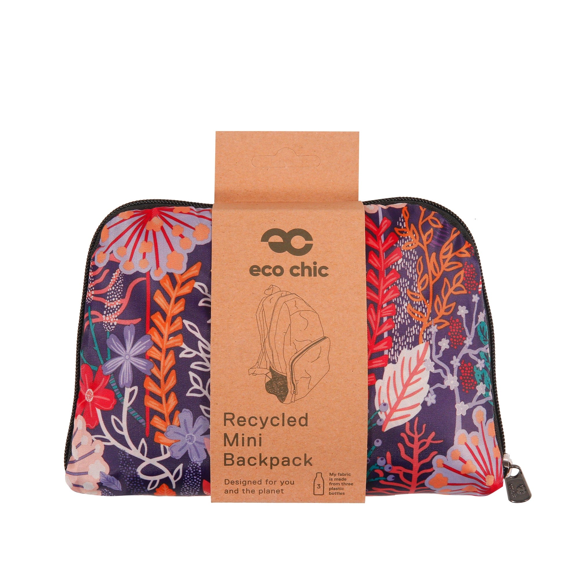 Eco Chic Purple Eco Chic Lightweight Foldable Mini Backpack Lush Floral