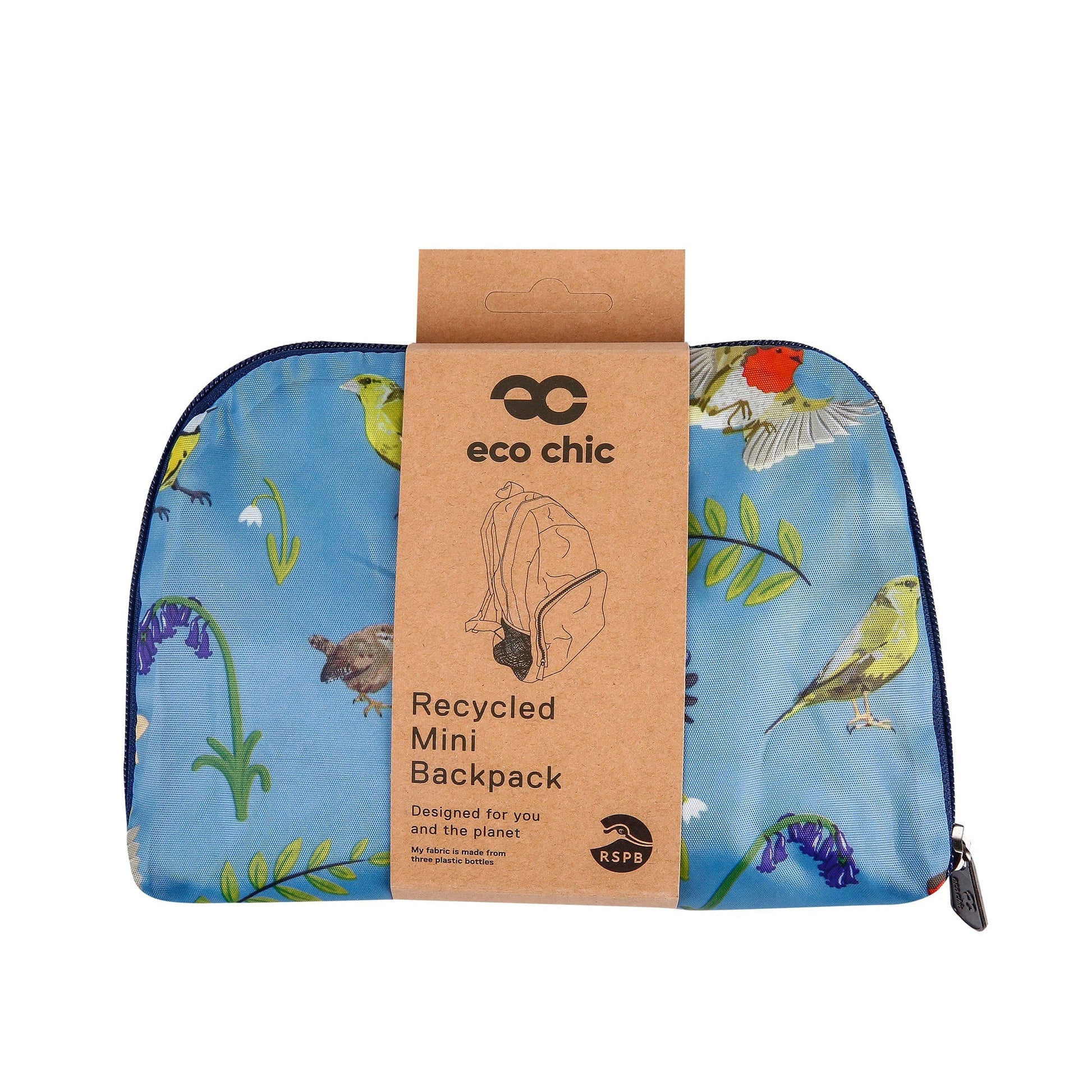 Eco Chic Eco Chic Lightweight Foldable Mini Backpack RSPB Birds