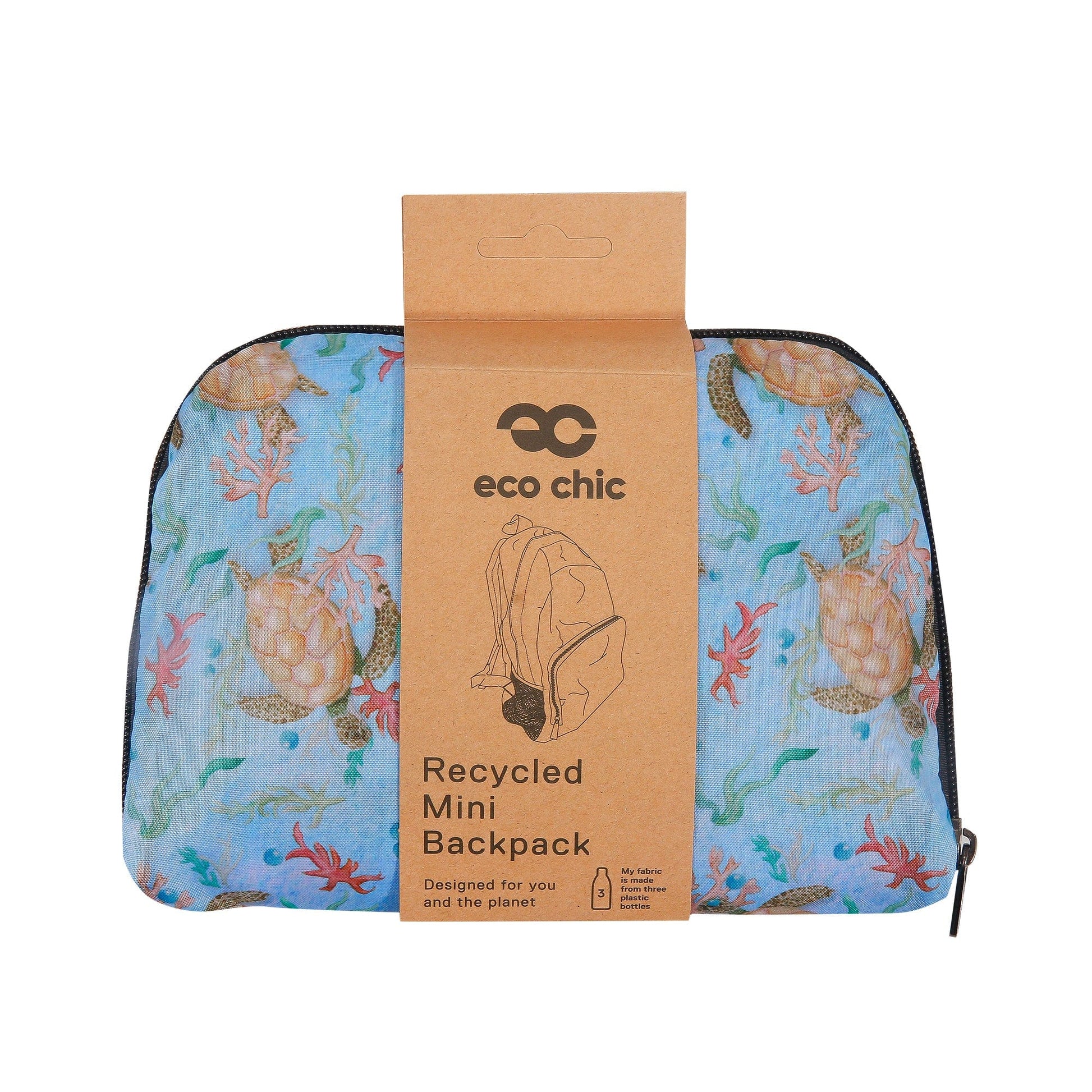 Eco Chic Eco Chic Lightweight Foldable Mini Backpack Sea Turtles