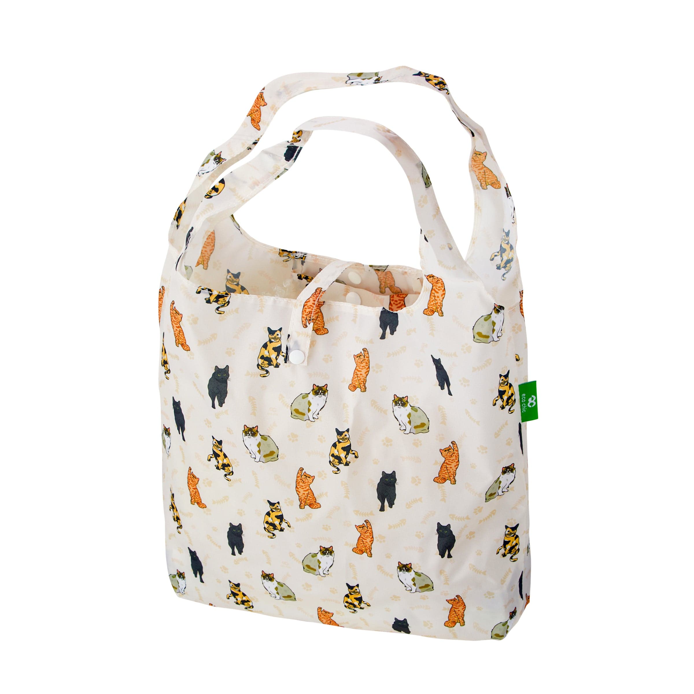 Eco Chic Beige Eco Chic Lightweight Foldable Reusable Shopping Bag Beloved Cats
