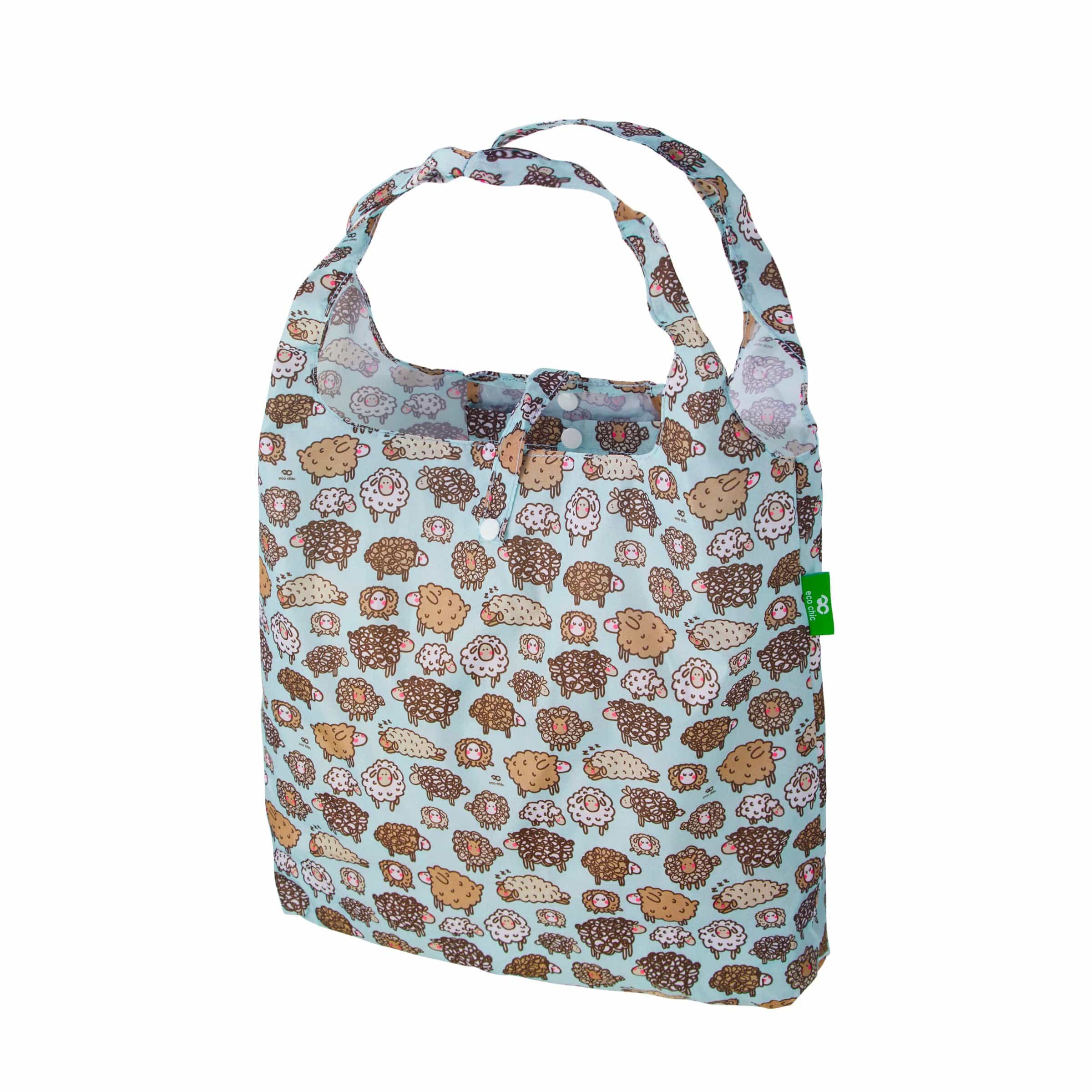 Eco Chic Blue Eco Chic Lightweight Foldable Reusable Shopping Bag Cute Sheep