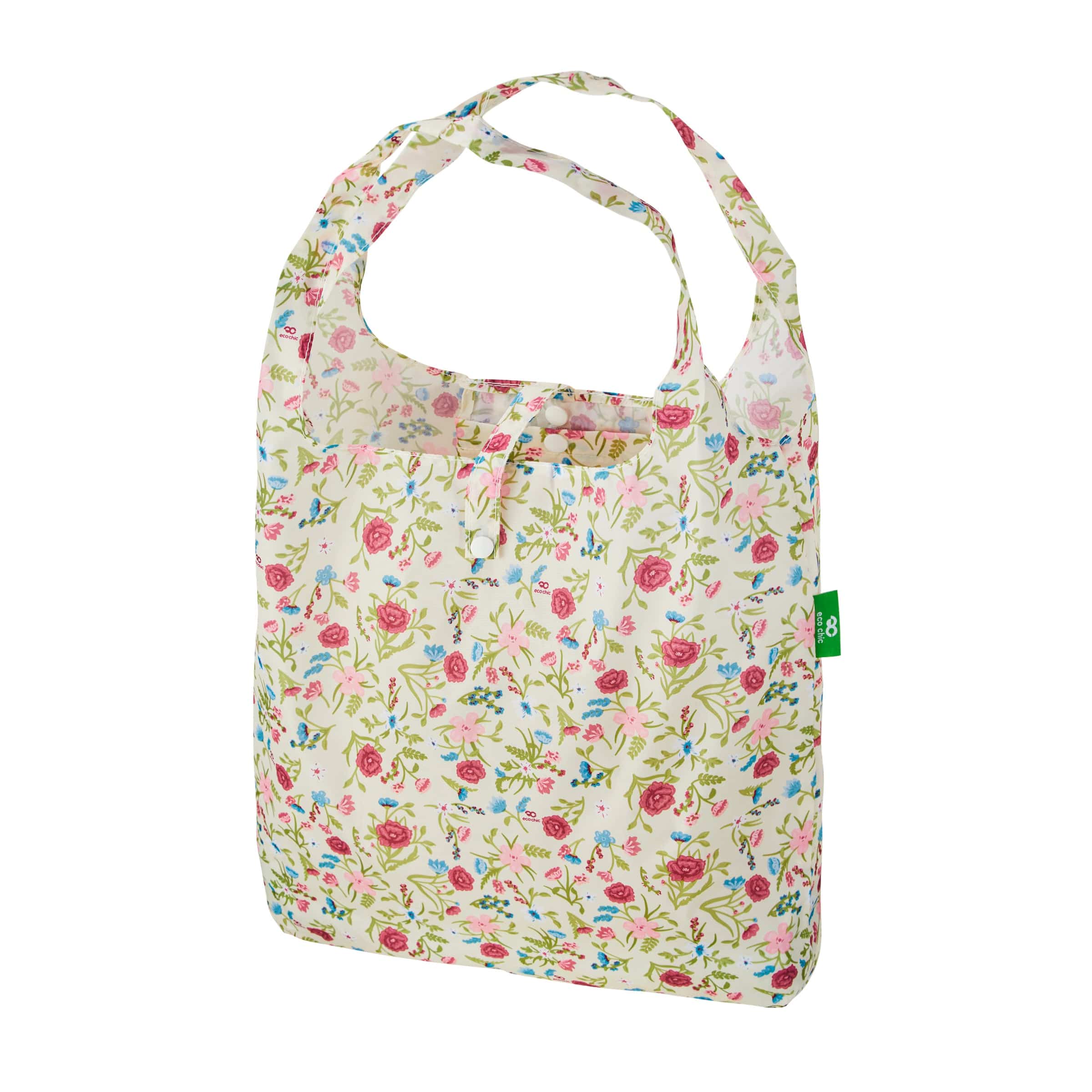 Eco Chic Beige Eco Chic Lightweight Foldable Reusable Shopping Bag Floral