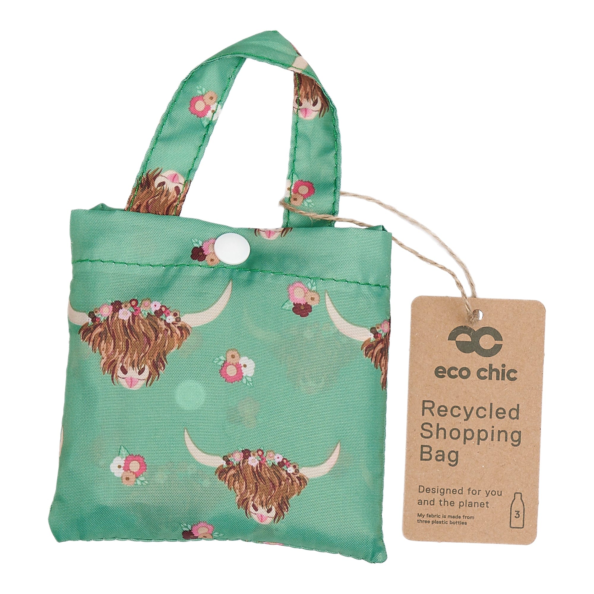 Eco Chic Eco Chic Lightweight Foldable Reusable Shopping Bag Floral Highland Cow