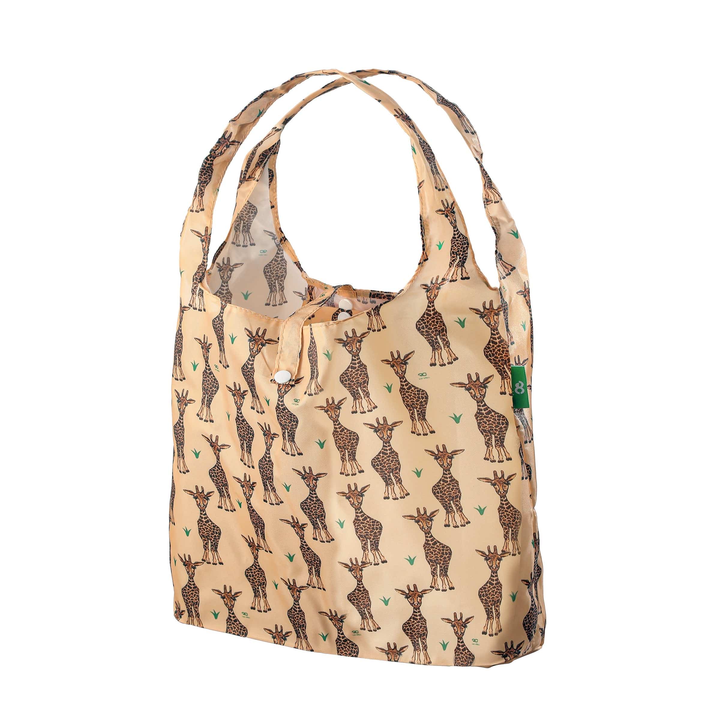 Eco Chic Beige Eco Chic Lightweight Foldable Reusable Shopping Bag Giraffes