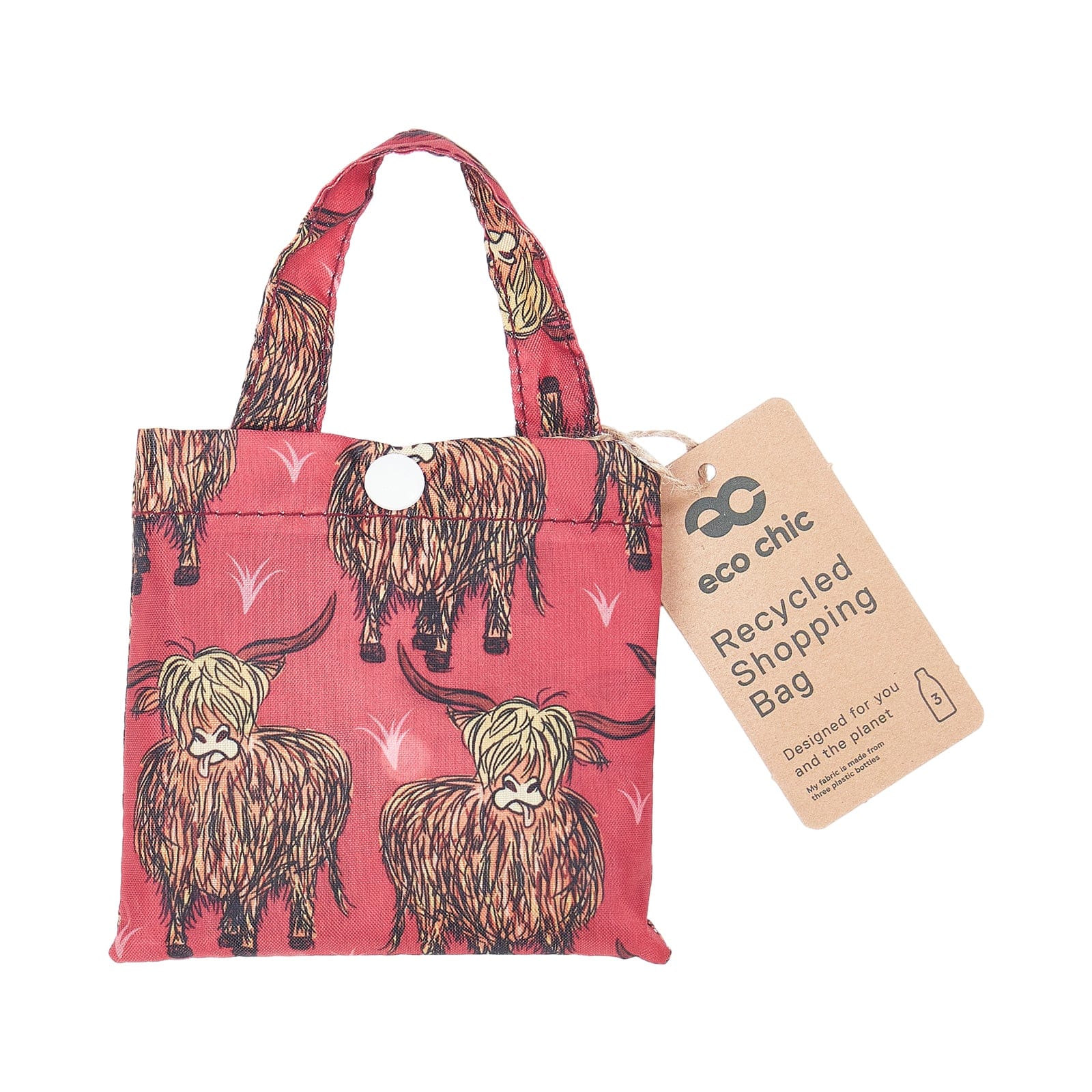 Eco Chic Eco Chic Lightweight Foldable Reusable Shopping Bag Highland Cow