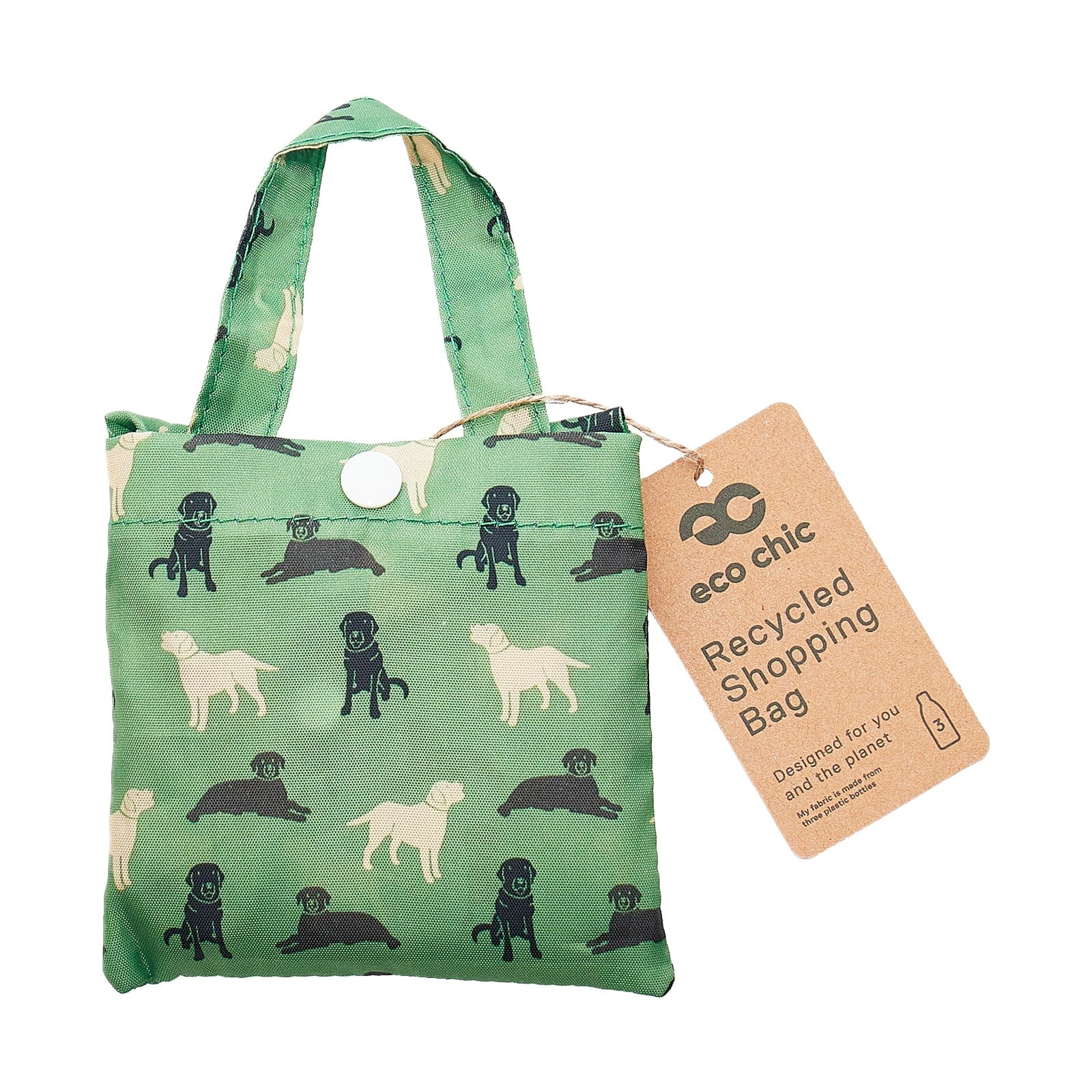 Eco Chic Green Eco Chic Lightweight Foldable Reusable Shopping Bag Labradors