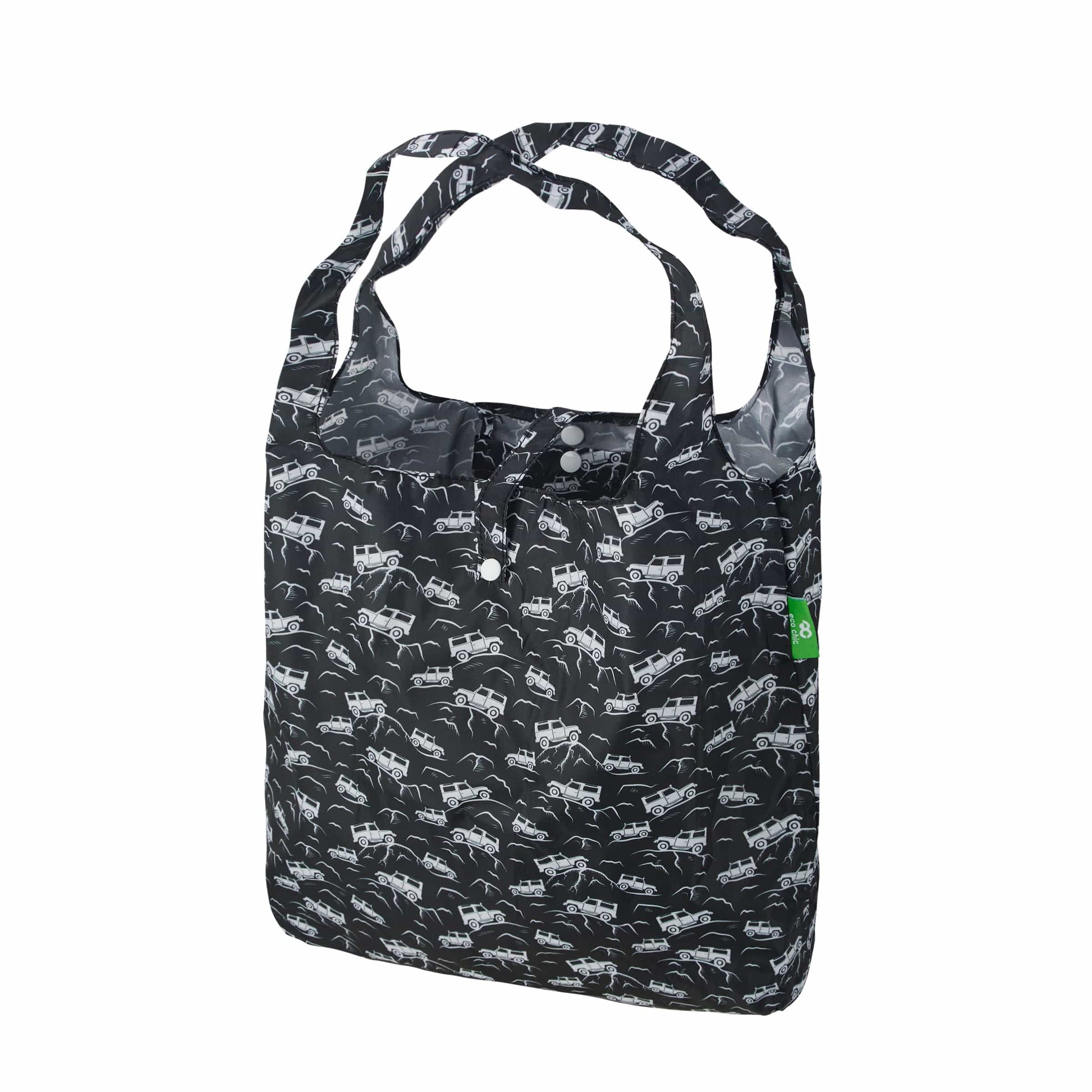 Eco Chic Black Eco Chic Lightweight Foldable Reusable Shopping Bag Landrovers