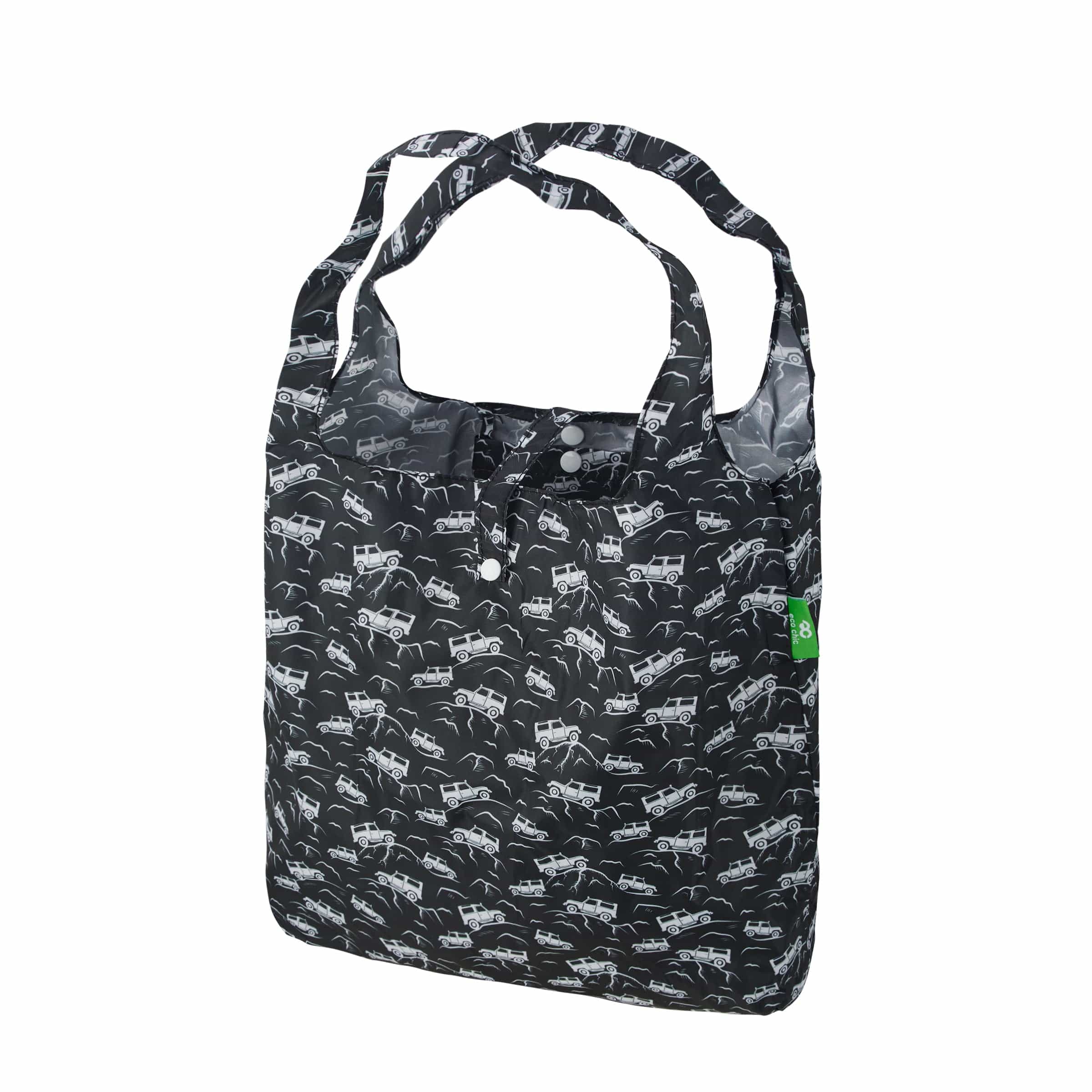 Eco Chic Black Eco Chic Lightweight Foldable Reusable Shopping Bag Landrovers