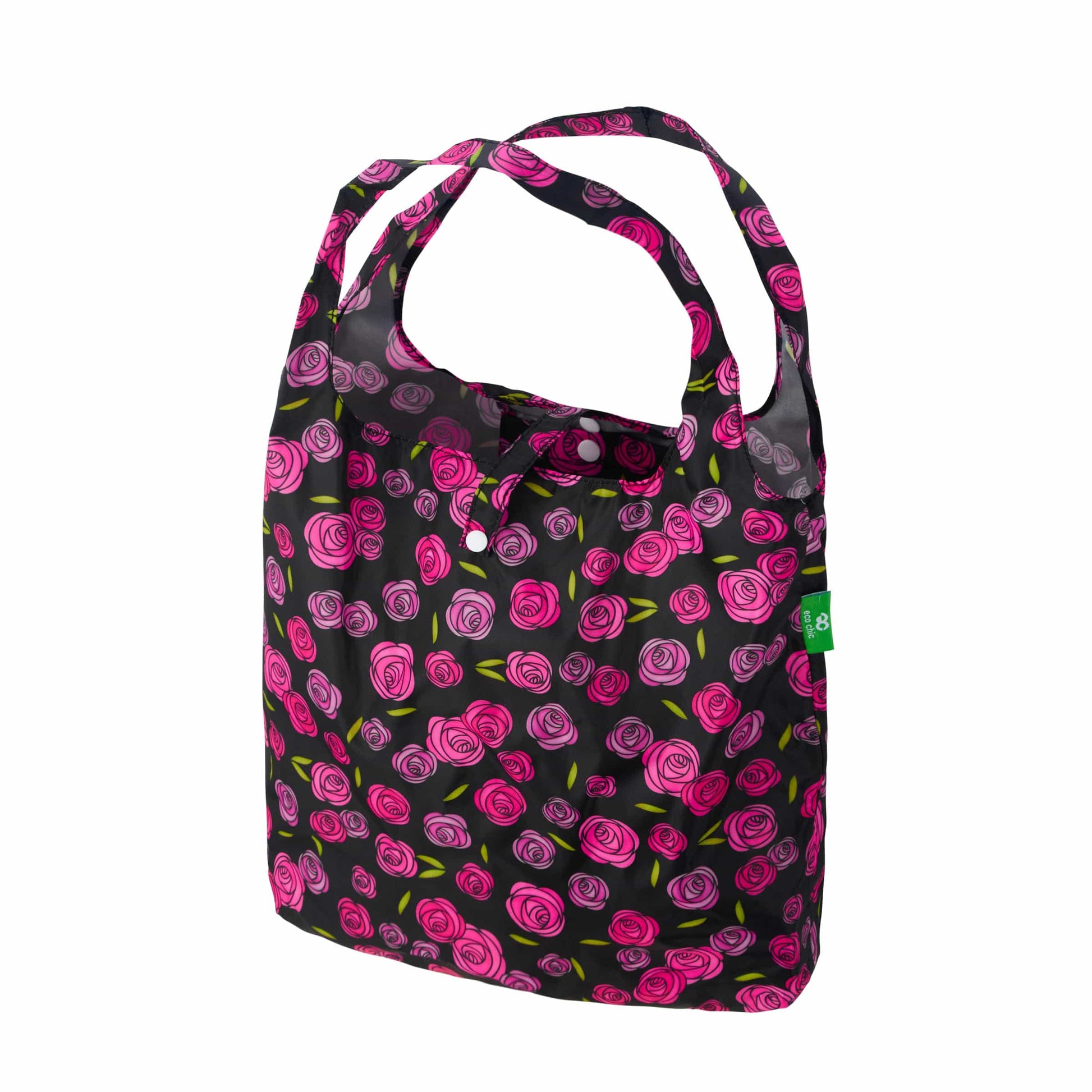 Eco Chic Black Eco Chic Lightweight Foldable Reusable Shopping Bag Mackintosh Rose
