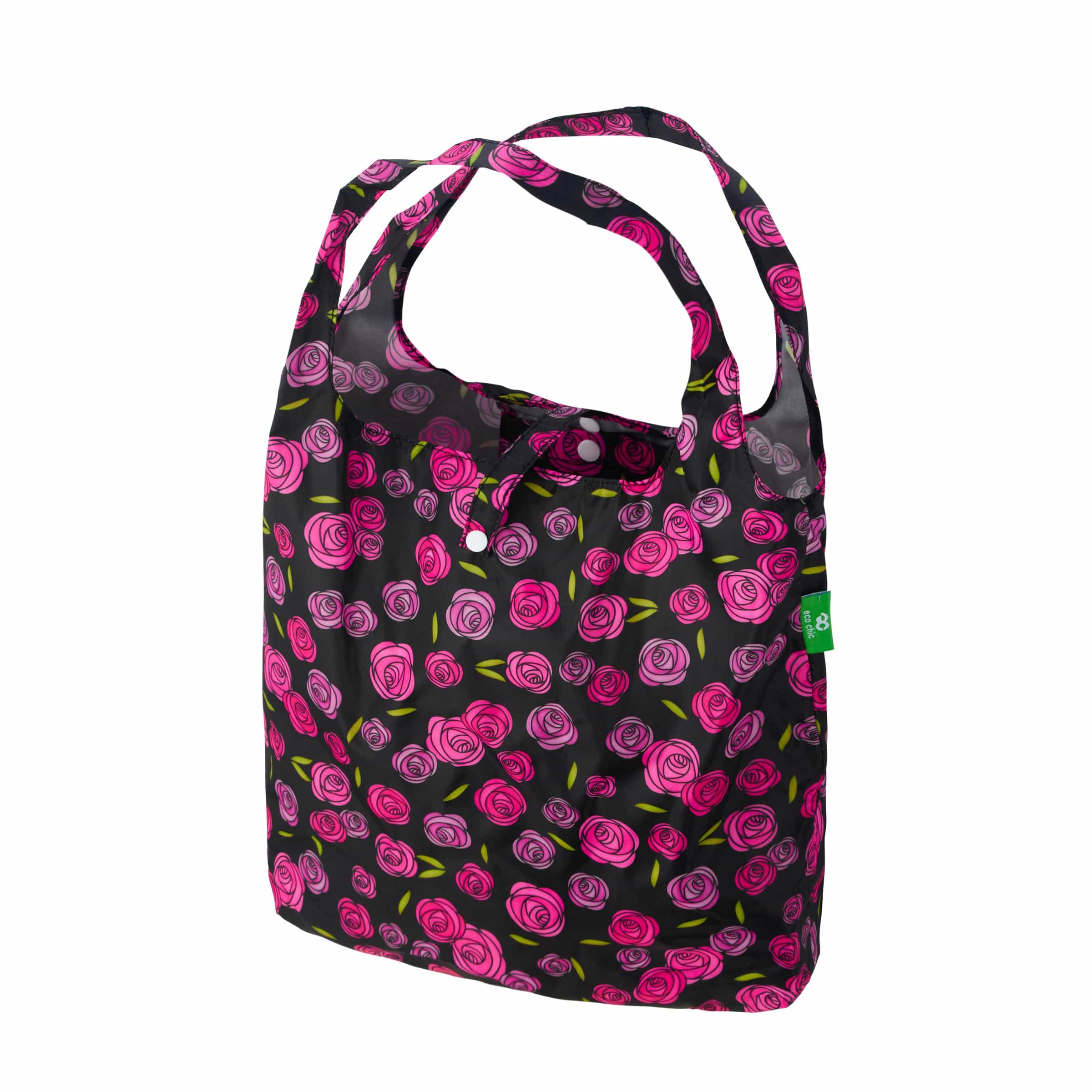 Eco Chic Black Eco Chic Lightweight Foldable Reusable Shopping Bag Mackintosh Rose