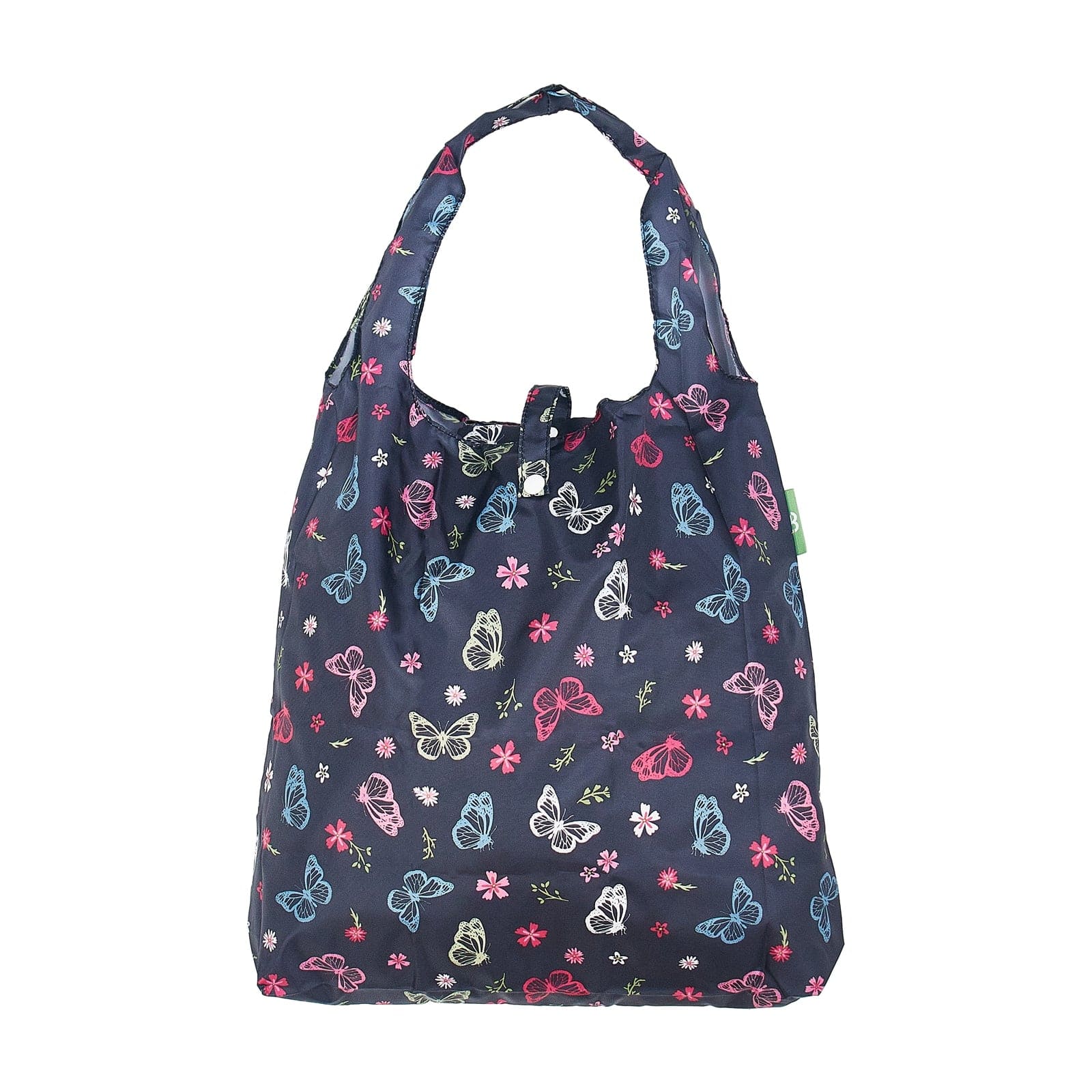 Eco Chic Black Eco Chic Lightweight Foldable Reusable Shopping Bag Monarch Butterflies