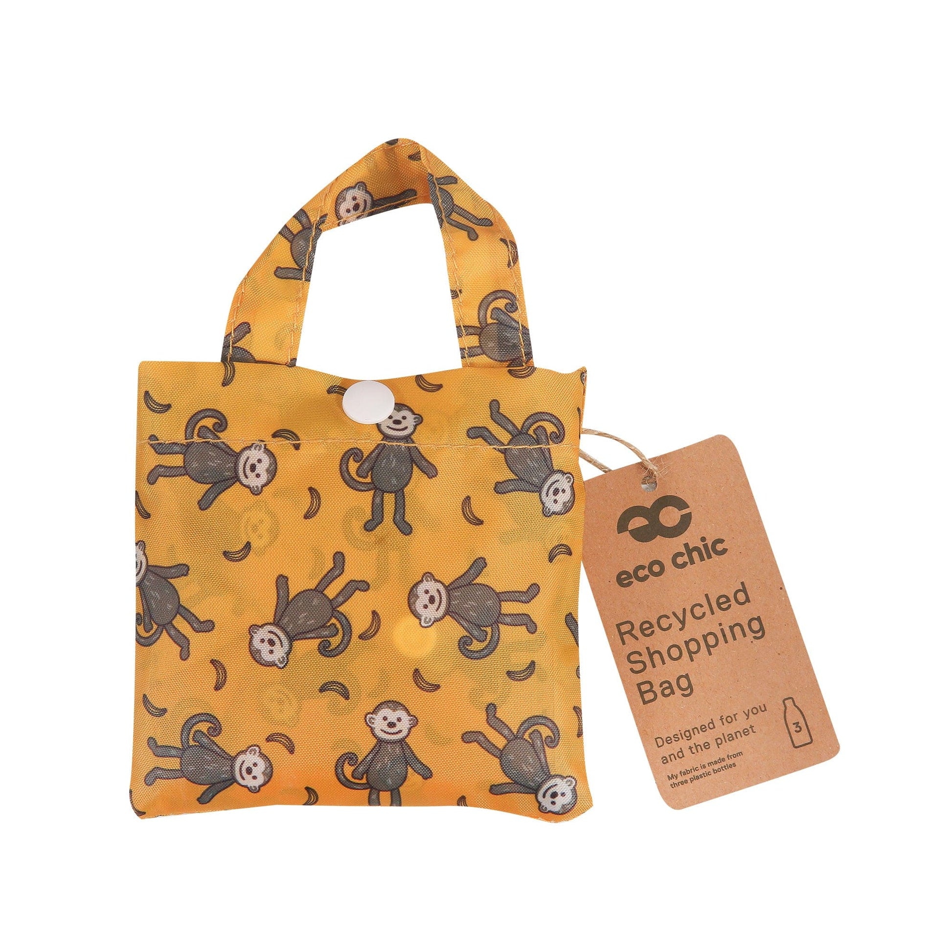 Eco Chic Eco Chic Lightweight Foldable Reusable Shopping Bag Monkeys