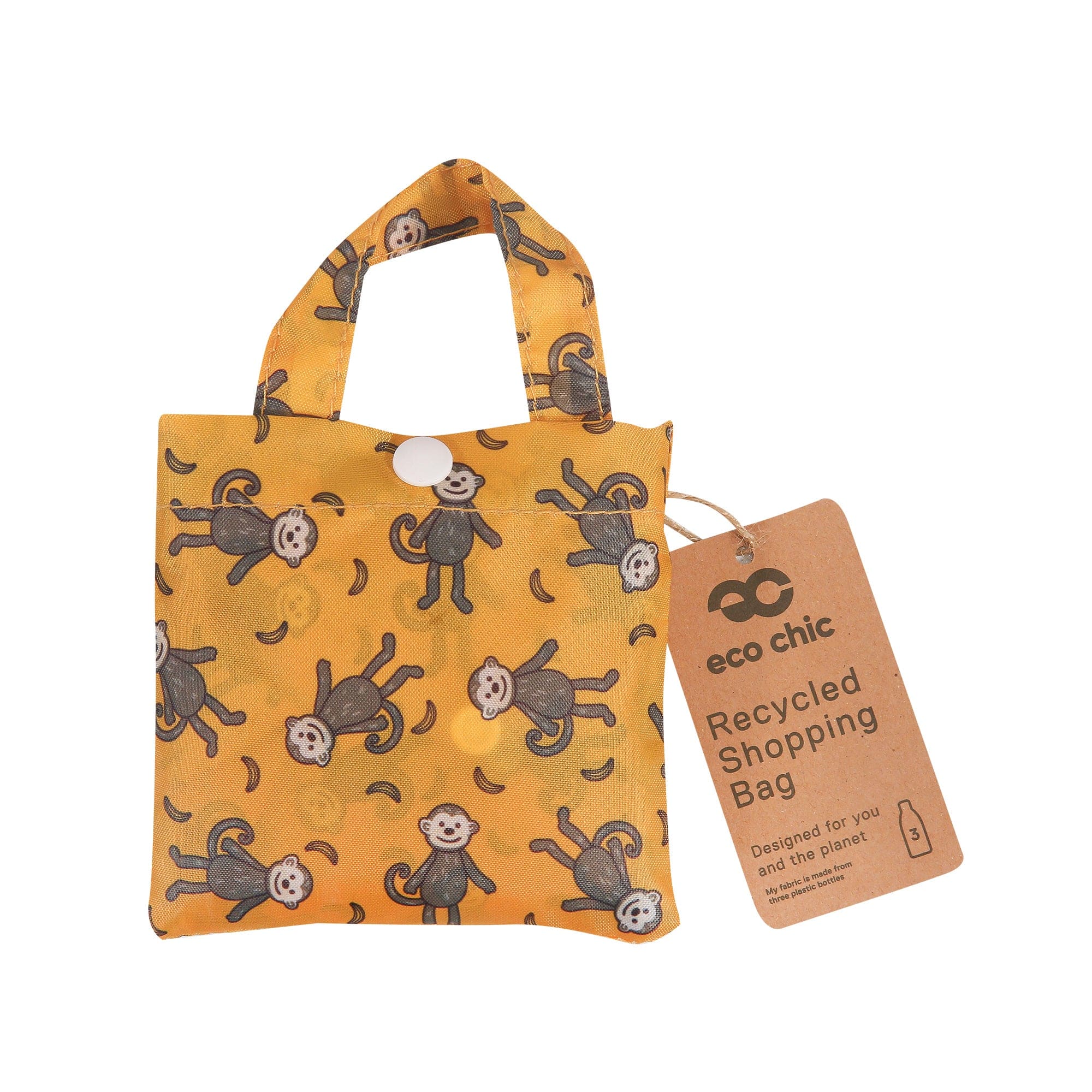 Eco Chic Eco Chic Lightweight Foldable Reusable Shopping Bag Monkeys