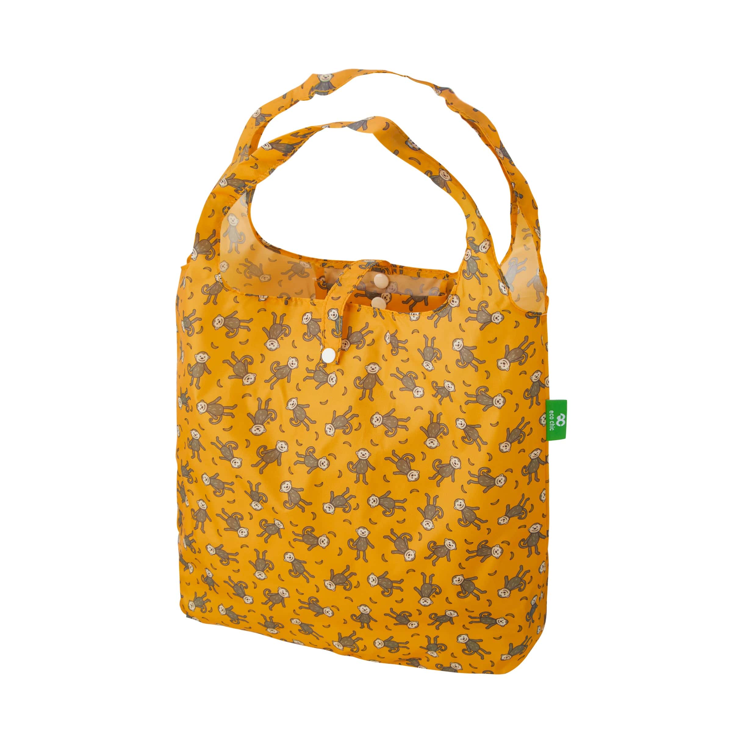 Eco Chic Mustard Eco Chic Lightweight Foldable Reusable Shopping Bag Monkeys