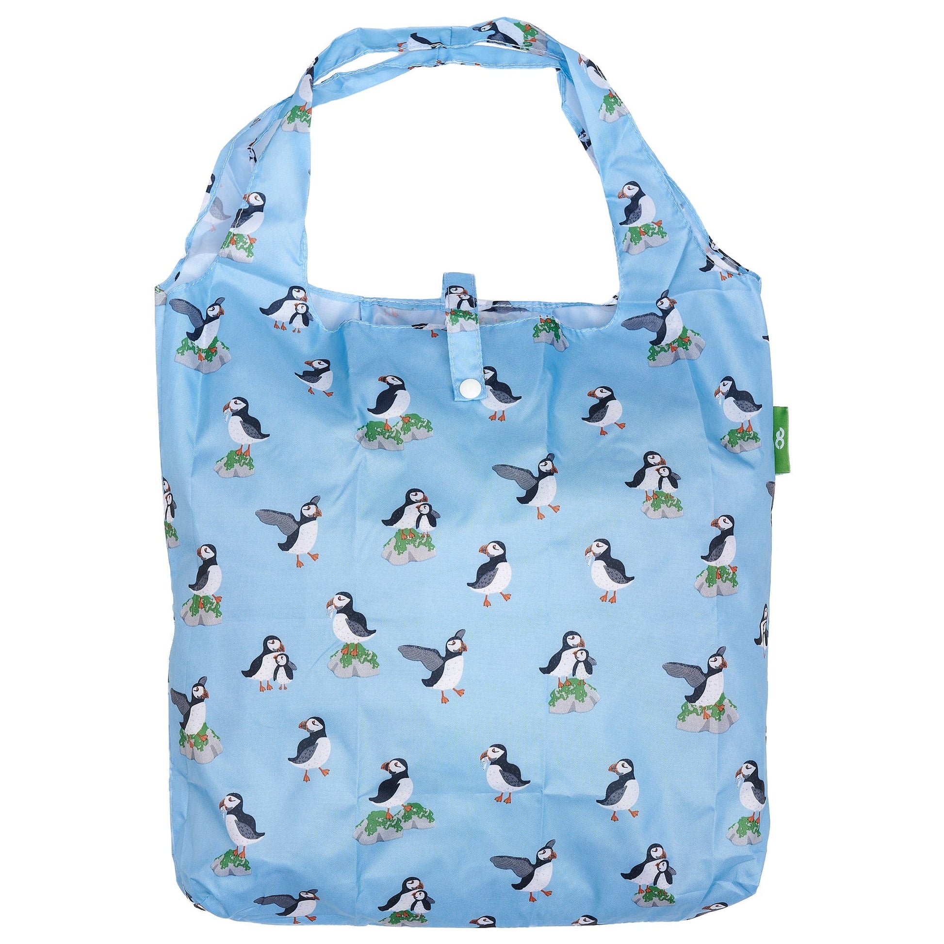 Eco Chic Blue Eco Chic Lightweight Foldable Reusable Shopping Bag Multi Puffin
