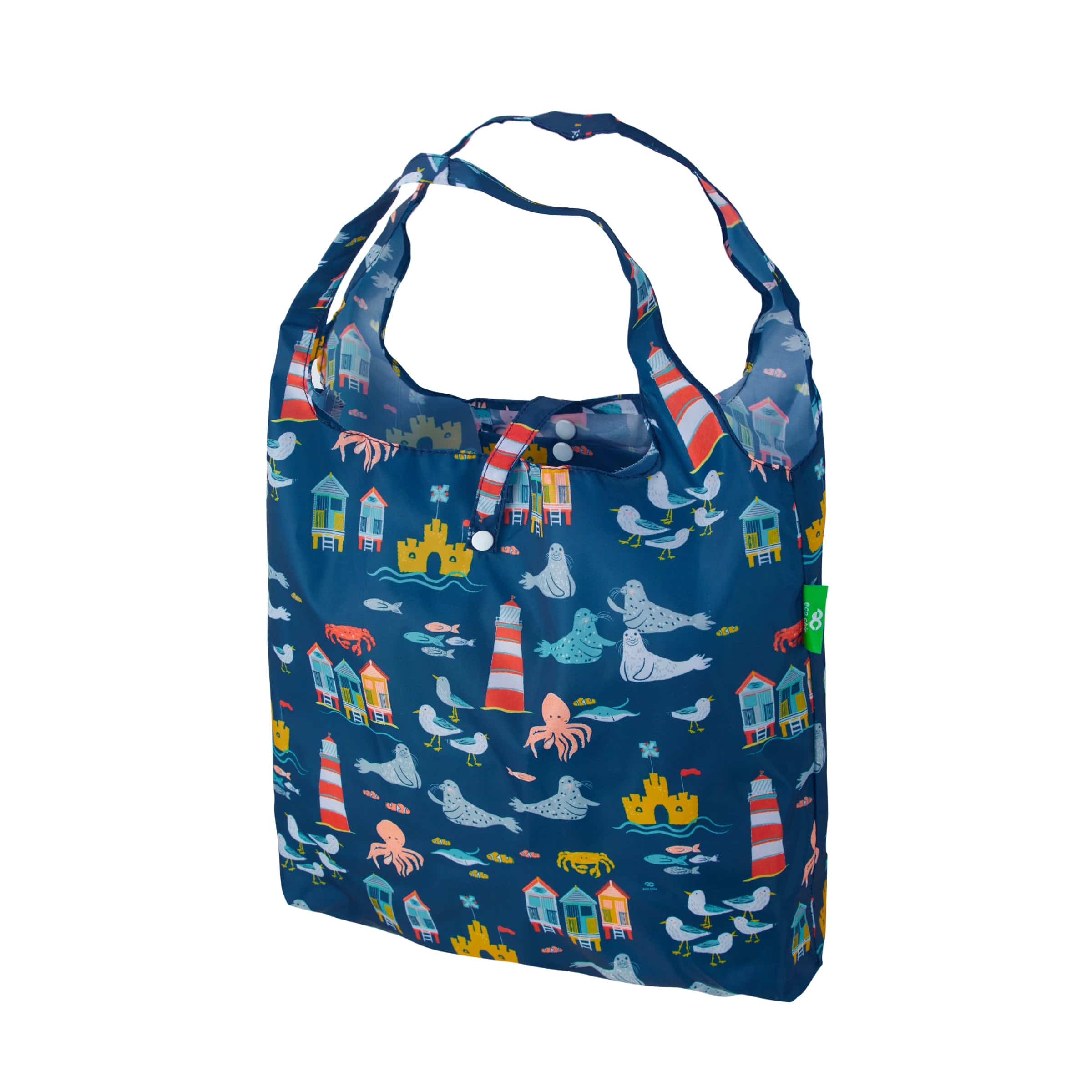 Eco Chic Navy Eco Chic Lightweight Foldable Reusable Shopping Bag Seaside