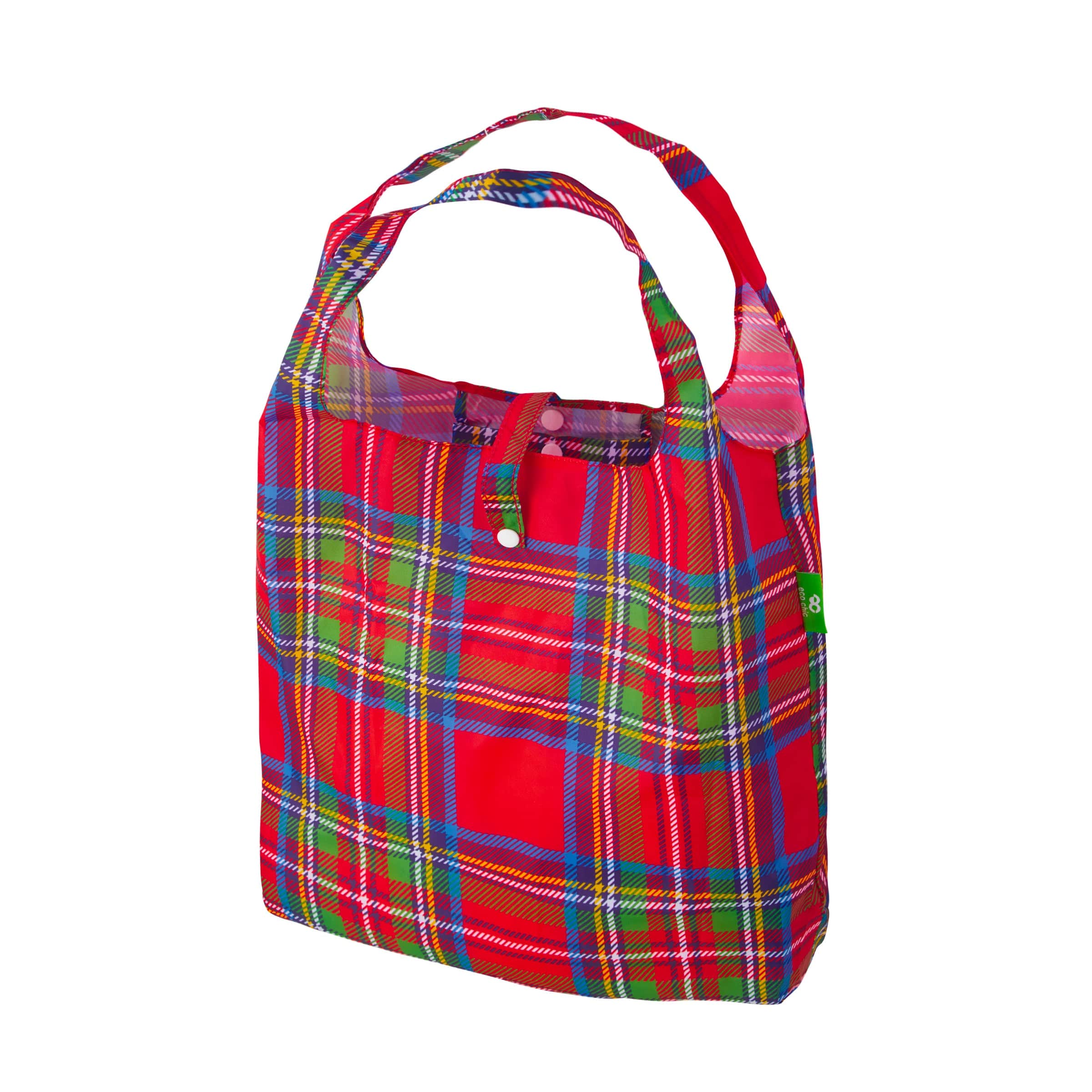 Eco Chic Red Eco Chic Lightweight Foldable Reusable Shopping Bag Tartan