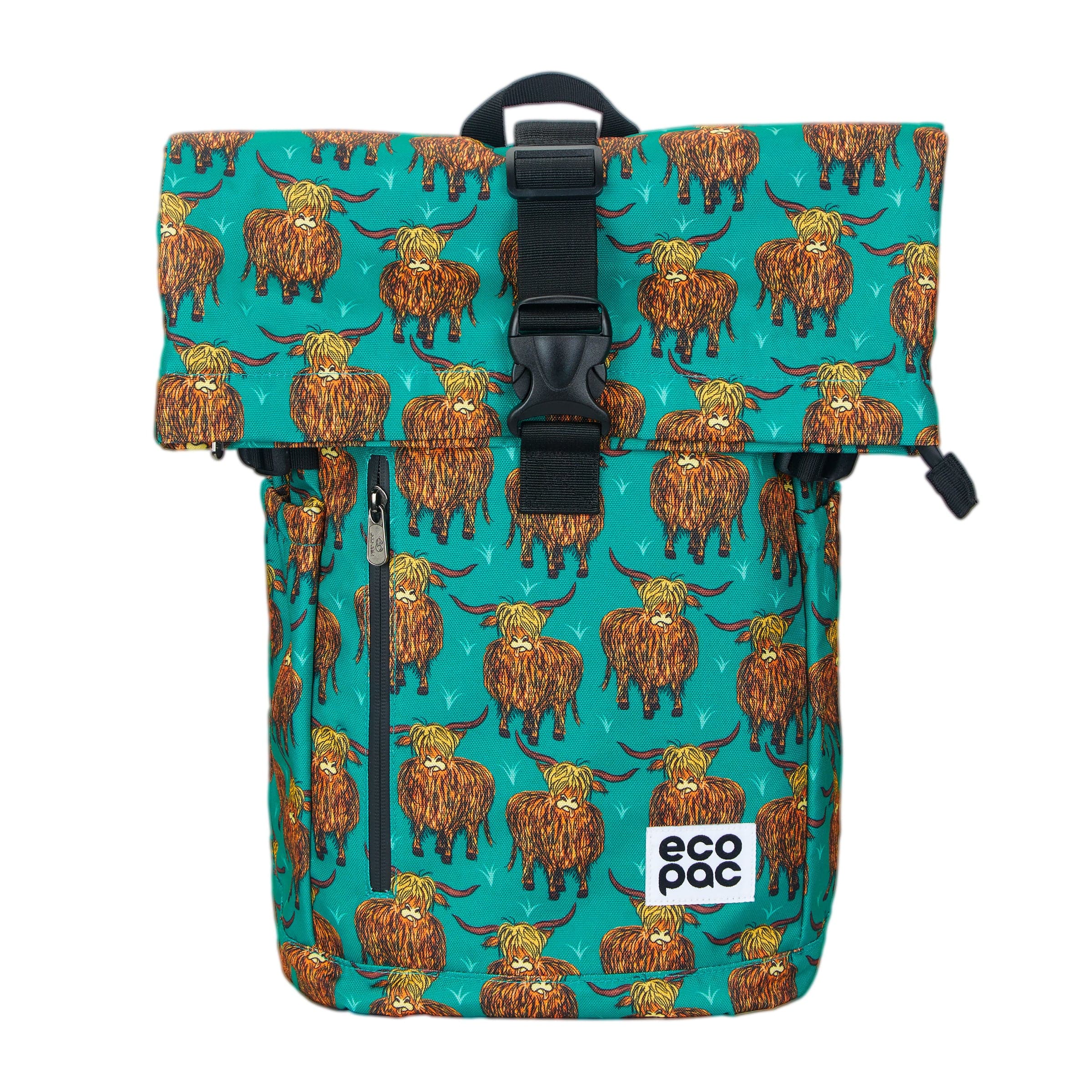 Eco Chic Eco Chic Recycled Canvas Rollup Backpack - Highland Cow