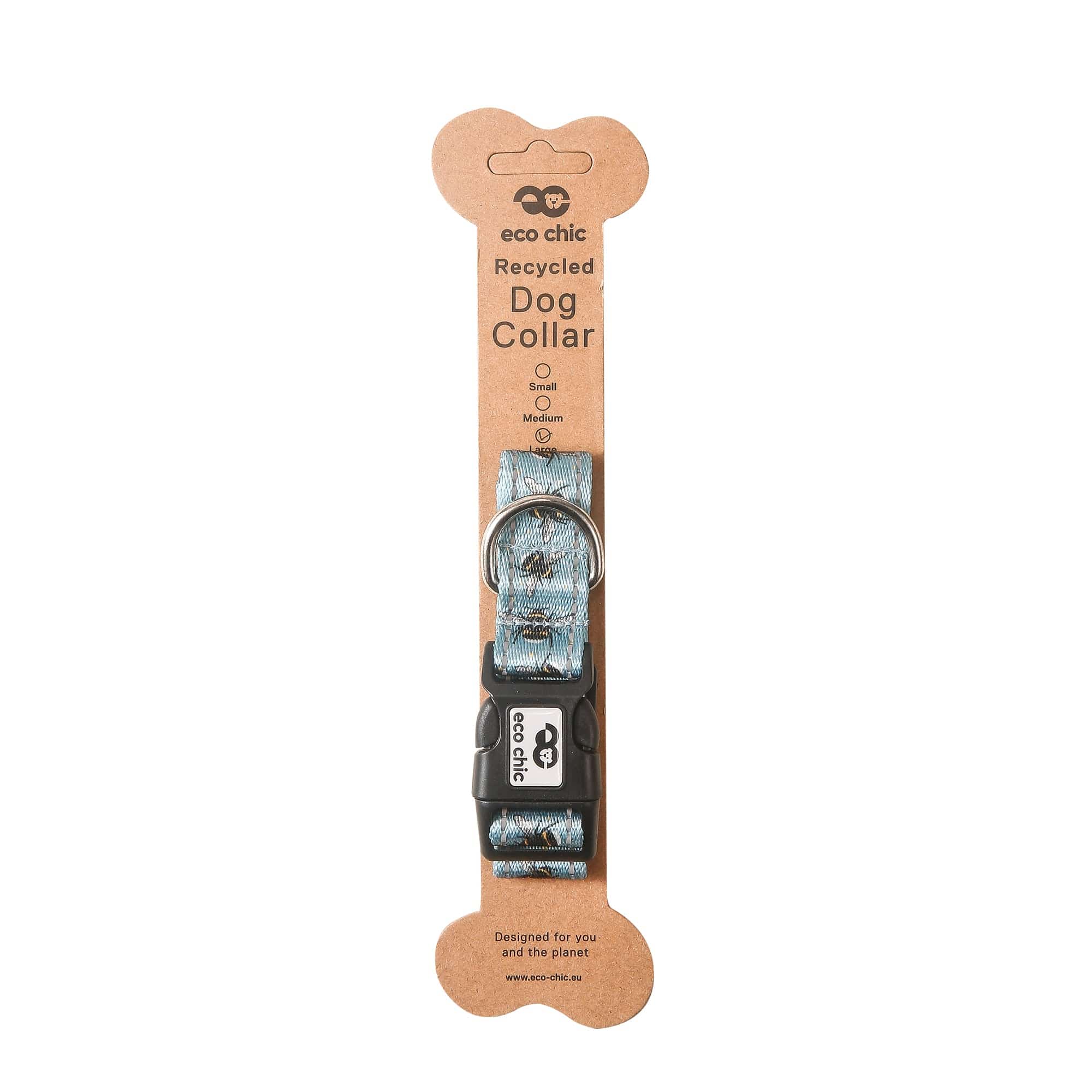 Eco Chic Eco Chic Recycled Dog Collar - Bumble Bees Blue