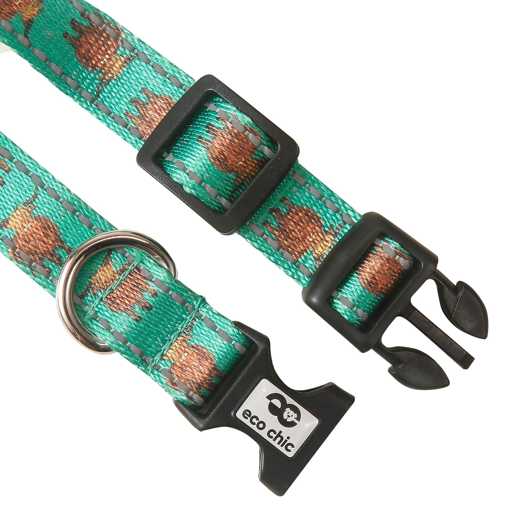 Eco Chic Eco Chic Recycled Dog Collar - Highland Cow Teal