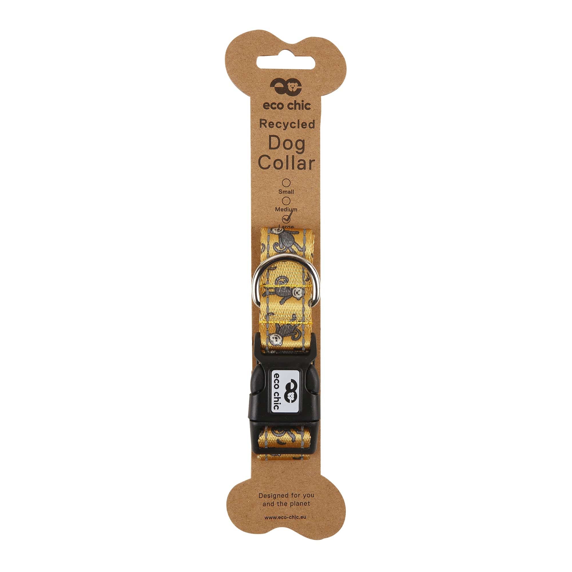 Eco Chic Eco Chic Recycled Dog Collar - Monkeys Mustard