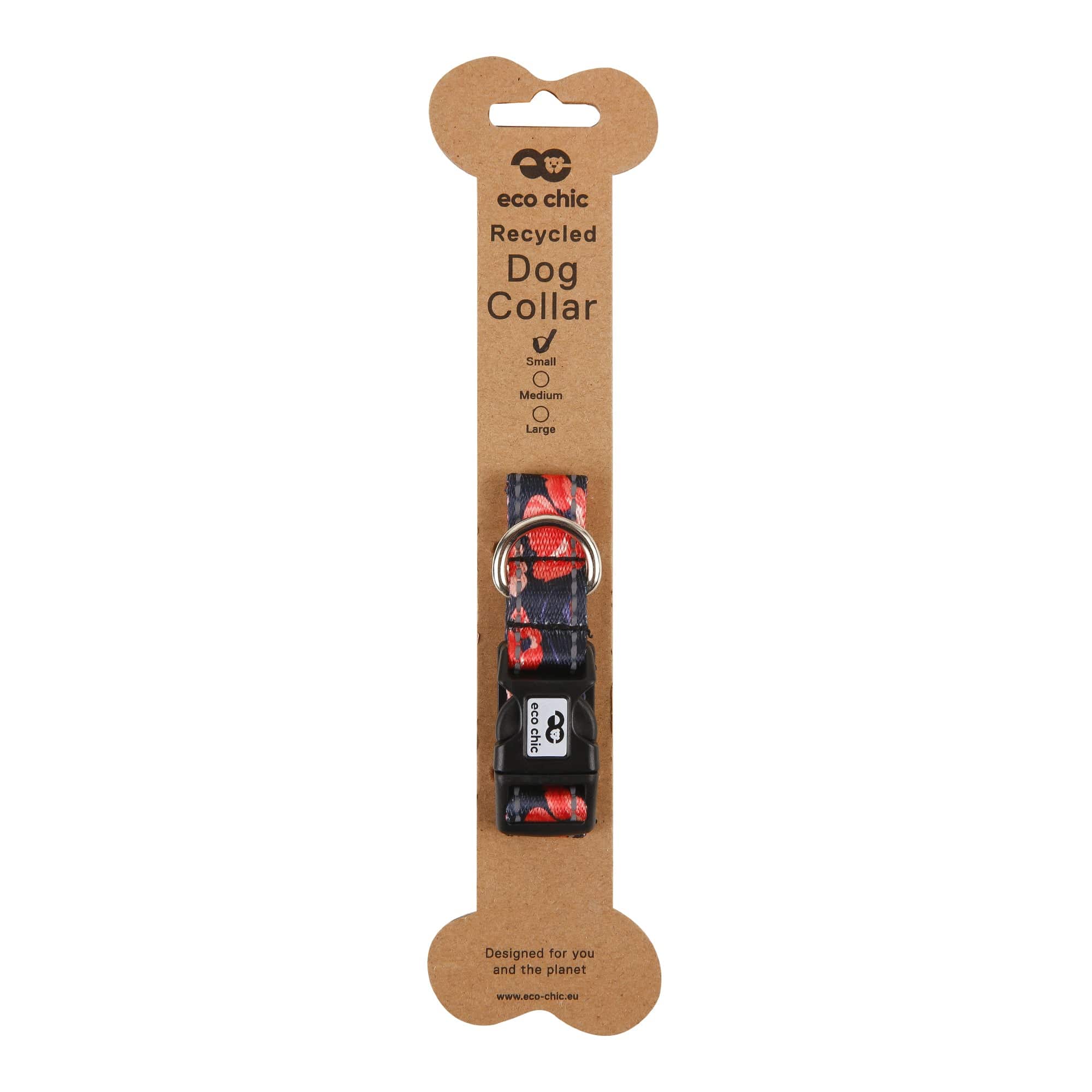 Eco Chic Eco Chic Recycled Dog Collar - Poppies Navy